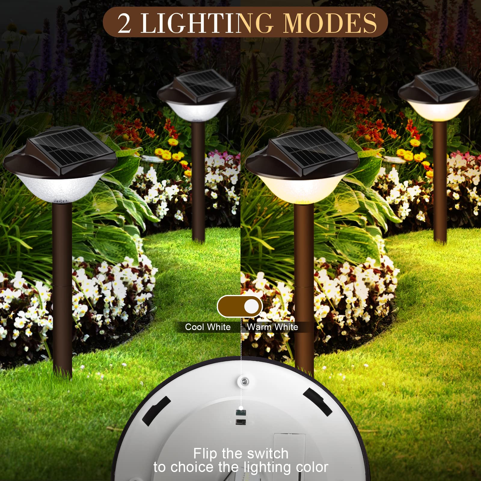 40LED Solar Pathway Lights Outdoor Waterproof - 2-in-1 Warm White (4000K) & Cool White (7000K) - IP65 Solar Driveway & Garden Lights - 12 Hours Runtime - Perfect for Yard, Backyard, Walkway & Landscape Lighting (2 Pack)