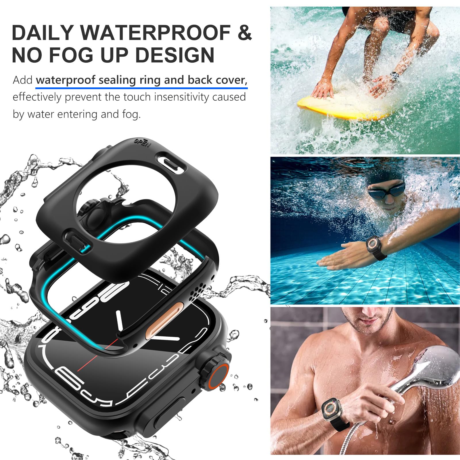 2 in 1 Waterproof Case for Apple Watch 44mm Series 6/5/4/SE with Tempered Glass Screen Protector - Black+Black (2 Pack) - Ultra Style Design - Perfect for Swimming, Running & Outdoor Activities