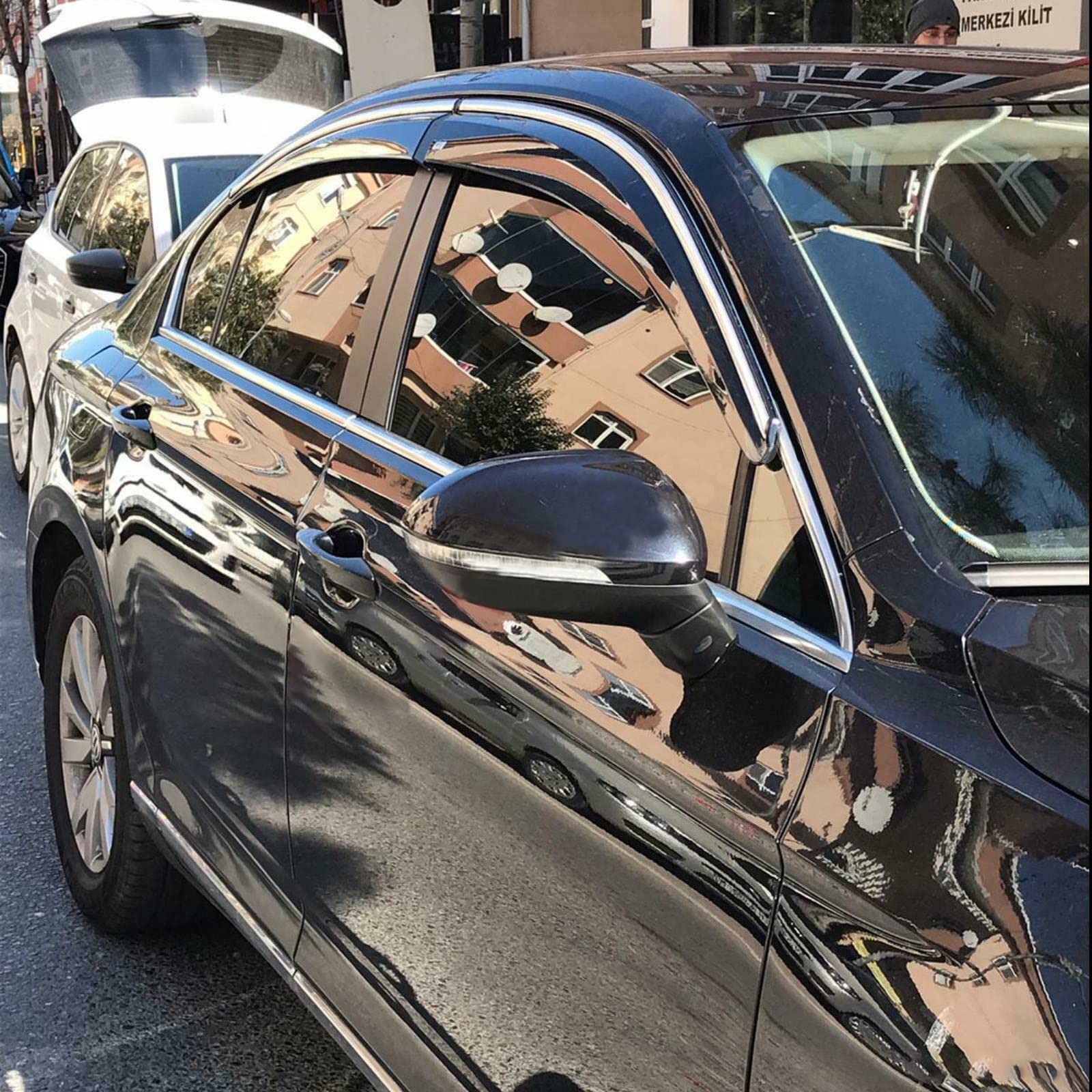 Chrome Window Deflectors for 2012-2015 Honda Civic 4 Door Sedan - Tape-On Window Visors & Rain Guards - Perfect for Rain Protection and Improved Ventilation While Driving