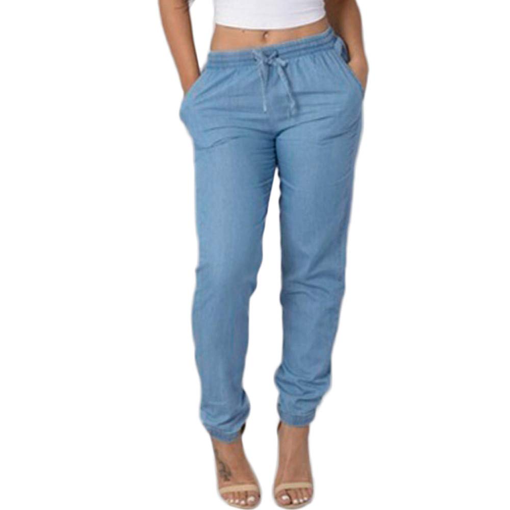 FONMA Women's Stretchy High Waist Blue Jeans - Comfortable Elastic Waist Casual Denim Pants for Everyday Wear, Office & Weekend Outings