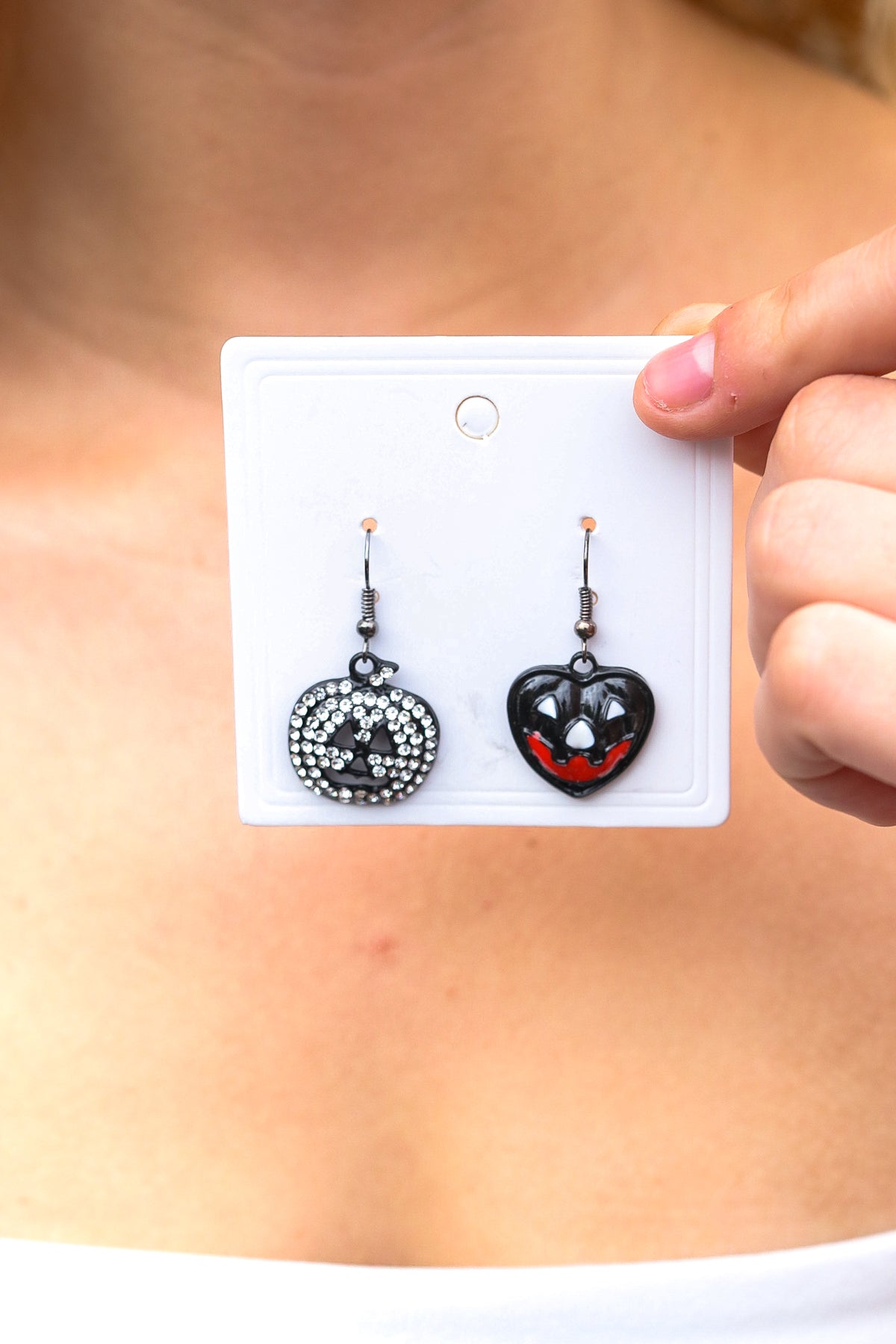 Jack O'Lantern Mismatch Rhinestone Earrings - Halloween Pumpkin Jewelry for Women - Perfect for Costume Parties & Spooky Outfits