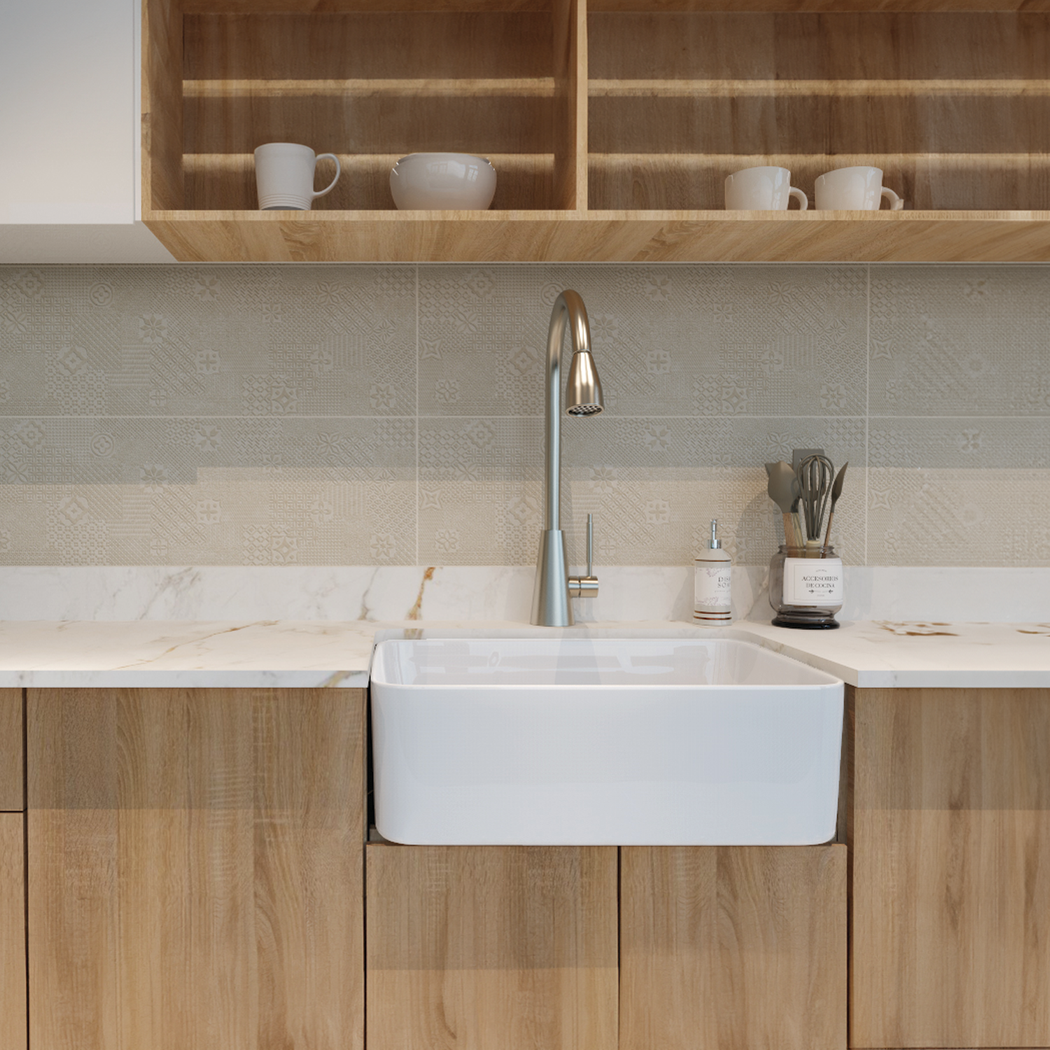 DAX Farmhouse Single Bowl Kitchen Sink - 33 x 20 x 8.5 Inch White Porcelain Undermount Sink with Apron Front for Modern & Rustic Kitchens (Model C3320)