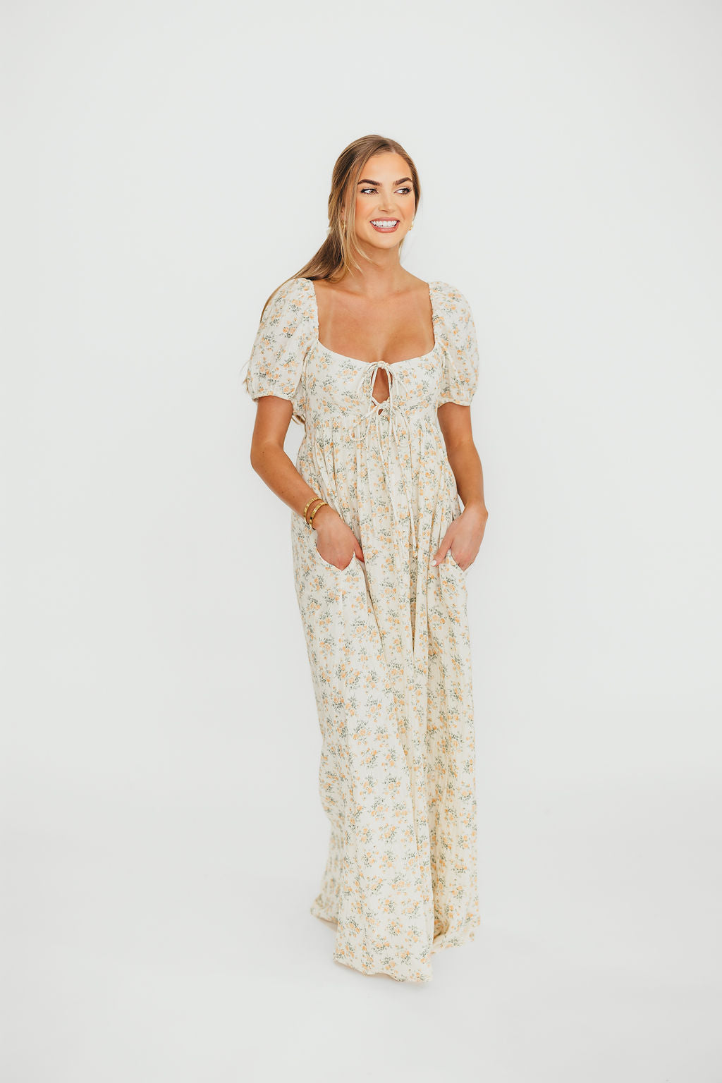 Haven 100% Cotton Tie Front Maxi Dress - Orange Green Floral Print Maternity Bump Friendly Summer Beach Dress for Women | Perfect for Vacation, Pregnancy Photos & Outdoor Events