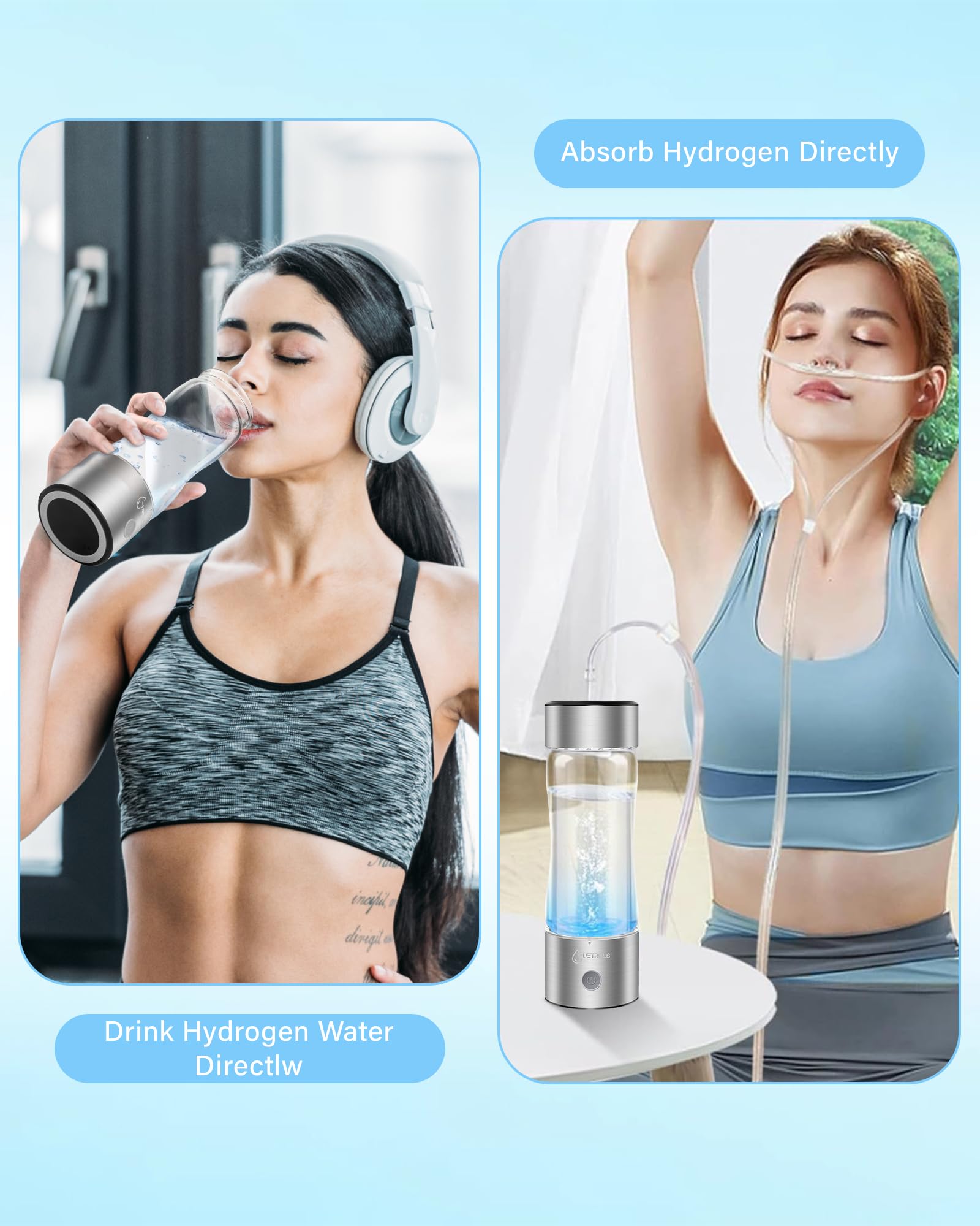 Premium Hydrogen Water Bottle 2024 - SPE PEM Technology Portable Hydrogen Water Generator & Ionizer | Fast 3-Minute Hydrogen Infusion for Healthier Drinking Water | Perfect for Home, Office, Travel & Daily Hydration (Silver) | Boost Energy & Detox with Hydrogen-Rich Water