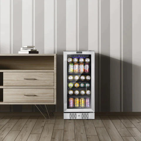 Empava 15 Inch 84 Can Beverage Refrigerator with Adjustable Shelves - Compact Mini Fridge for Beer, Wine & Soda (Model BR01S) - Perfect for Home Bar, Office, Dorm & Man Cave