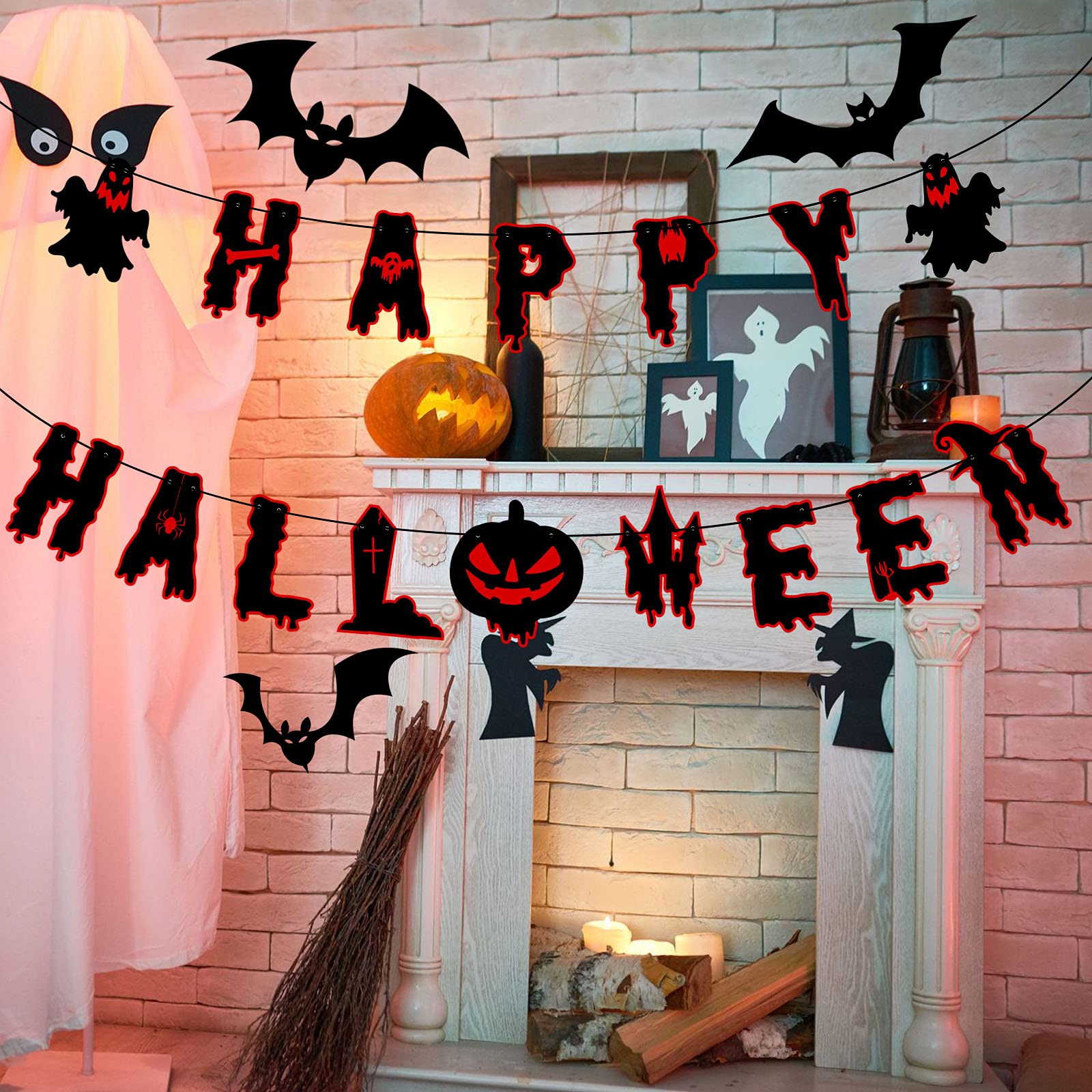 Happy Halloween Banner - Spooky Halloween Party Decorations for Haunted House, Mantle & Halloween Theme Party | Perfect for Home, Office & Outdoor Decor