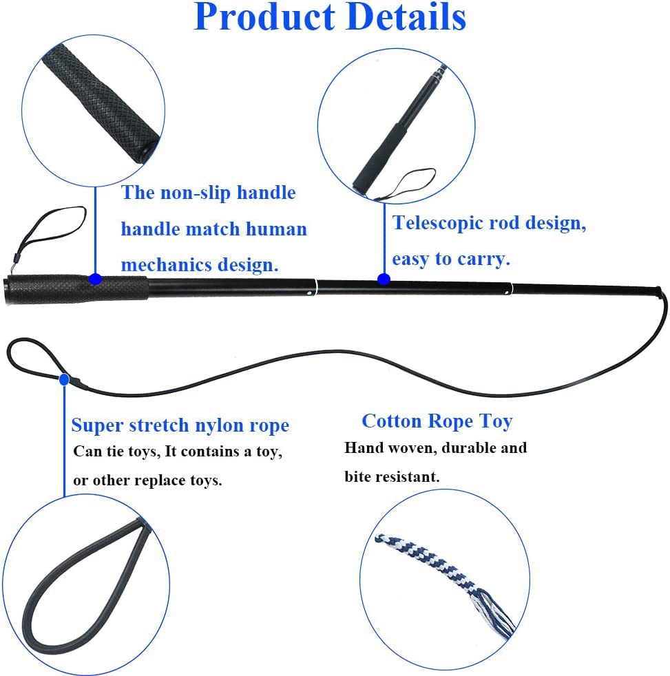 GOOSEEN Extendable Flirt Pole for Dogs - Interactive Chase & Tug Toy with Cotton Lure Rope for Small, Medium & Large Dogs - Perfect for Outdoor Training, Exercise & Playtime in Backyard, Park or Beach