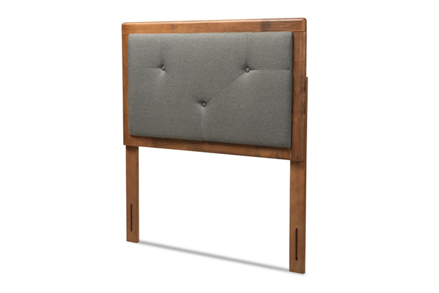 Baxton Studio Abner Modern Twin Size Headboard - Dark Grey Fabric Upholstery with Walnut Brown Wood Finish | Perfect for Contemporary Bedrooms, Guest Rooms & Small Spaces