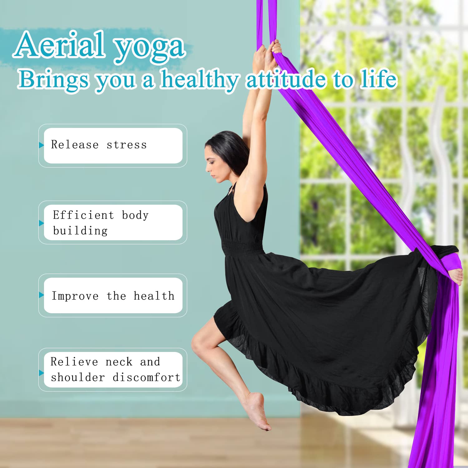 IONTACH 9 Yards Aerial Yoga Hammock Kit - Low-Stretch Fabric Yoga Swing Set for Beginners with Full Accessories | Perfect for Home Gym, Dance Training & Aerial Silks Practice