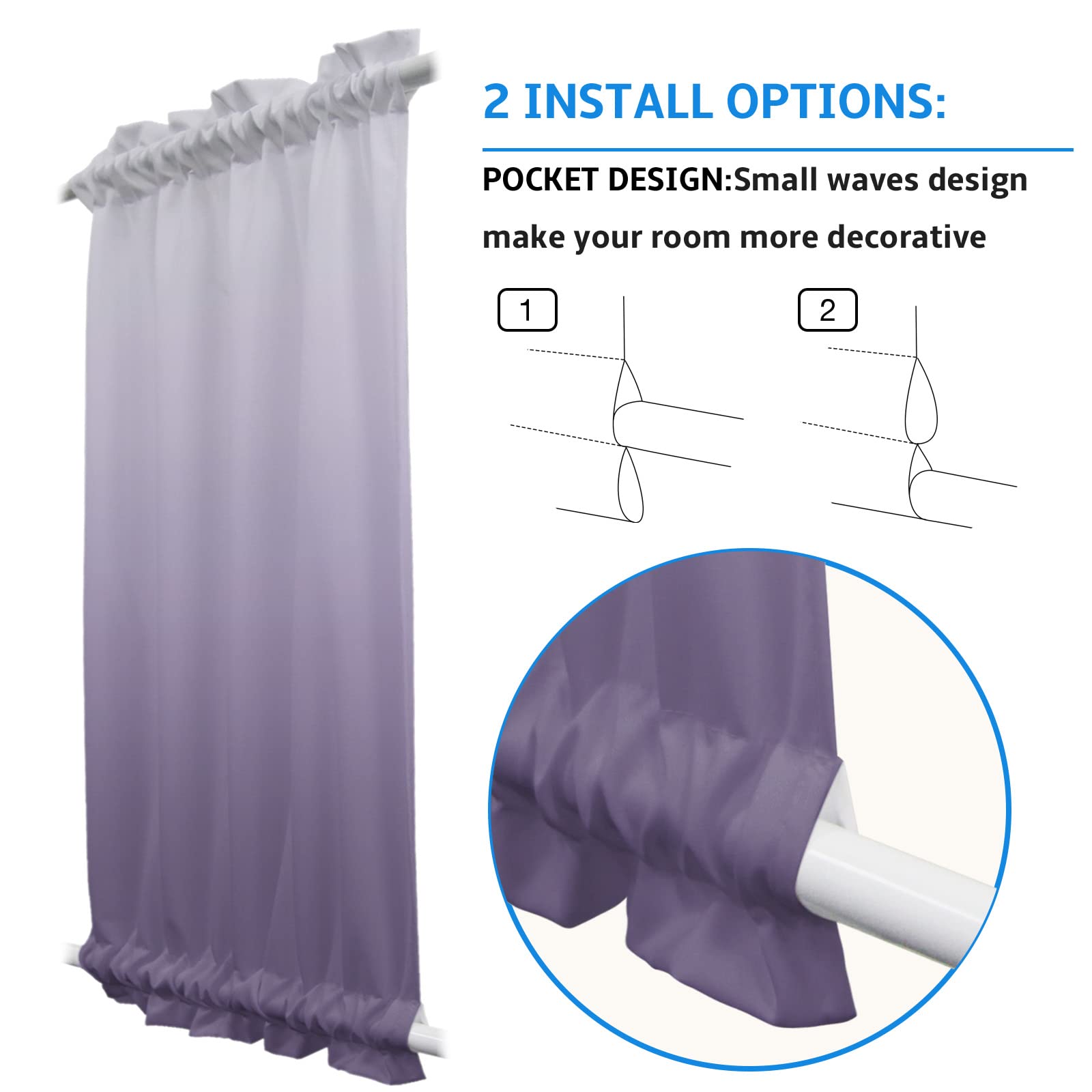 Gradient Purple Abstract Art Door Curtains - Elegant French Sidelight Window Drapes with Tiebacks for Front/Back Doors | 25