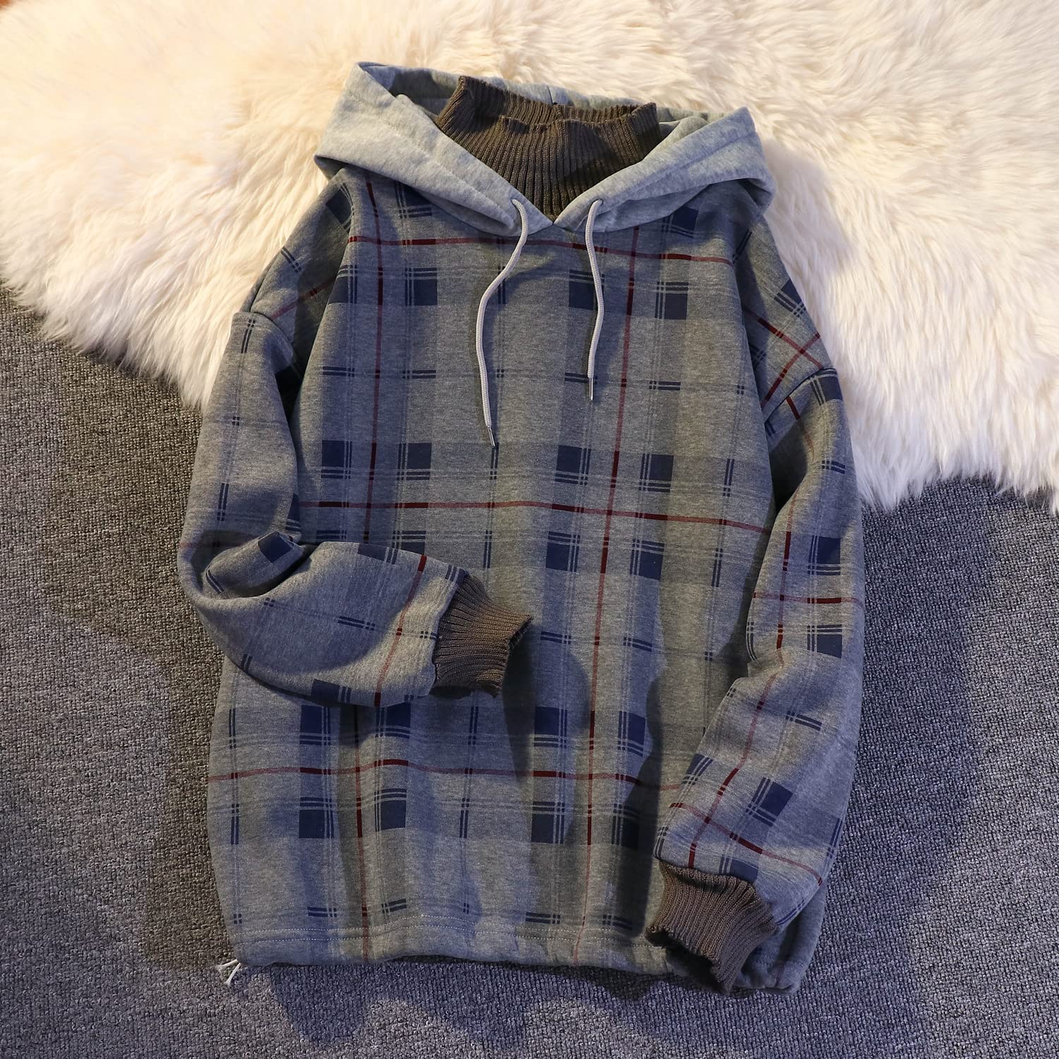 Women's Plaid Fleece Hoodie - Korean Style Fake Two-Piece Pullover with Turtle Neck | Cozy Fall & Winter Skateboard Fashion for Casual Outings & Streetwear