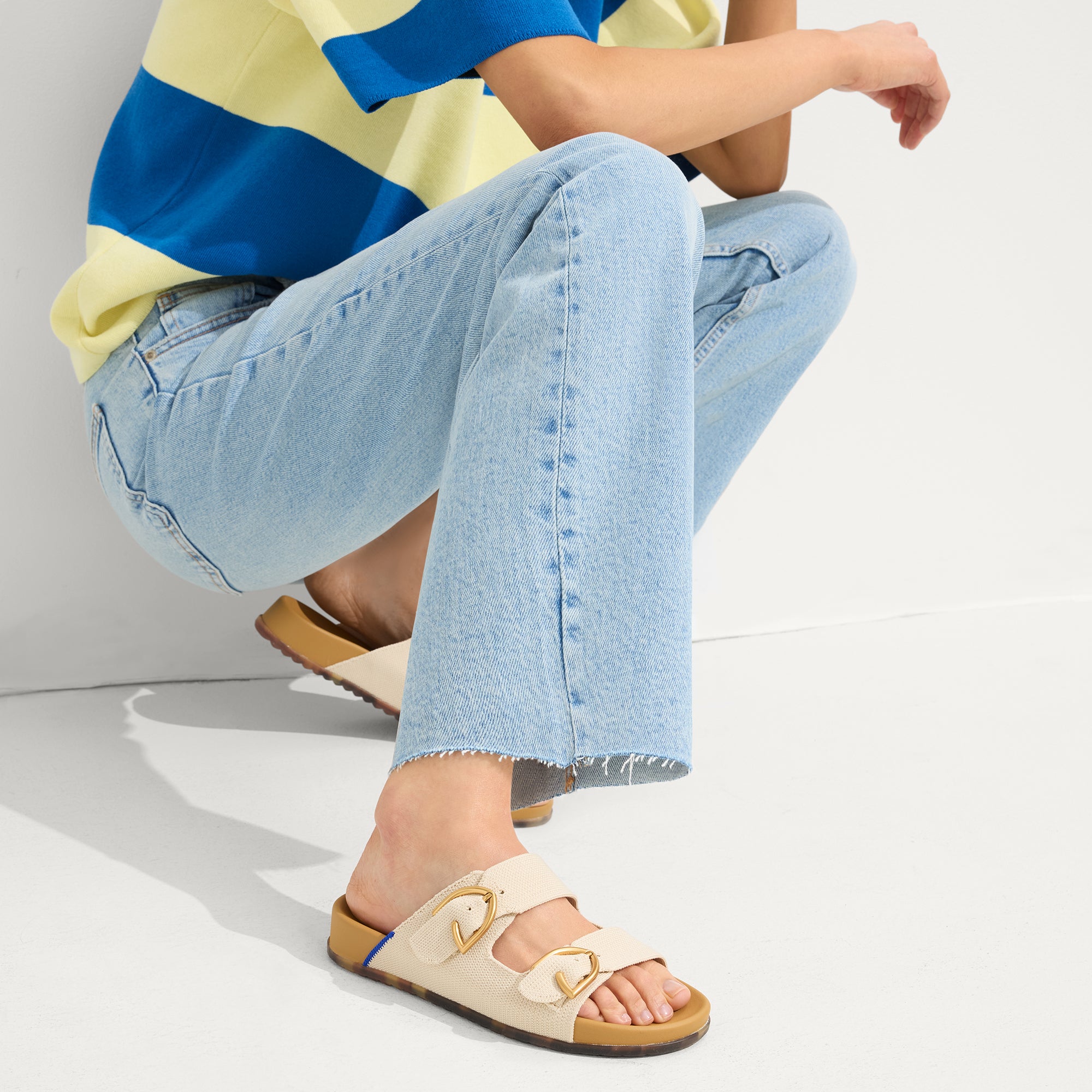 Premium Adjustable Buckle Slide Sandals in Sea Salt - Perfect for Beach, Pool, and Summer Outfits