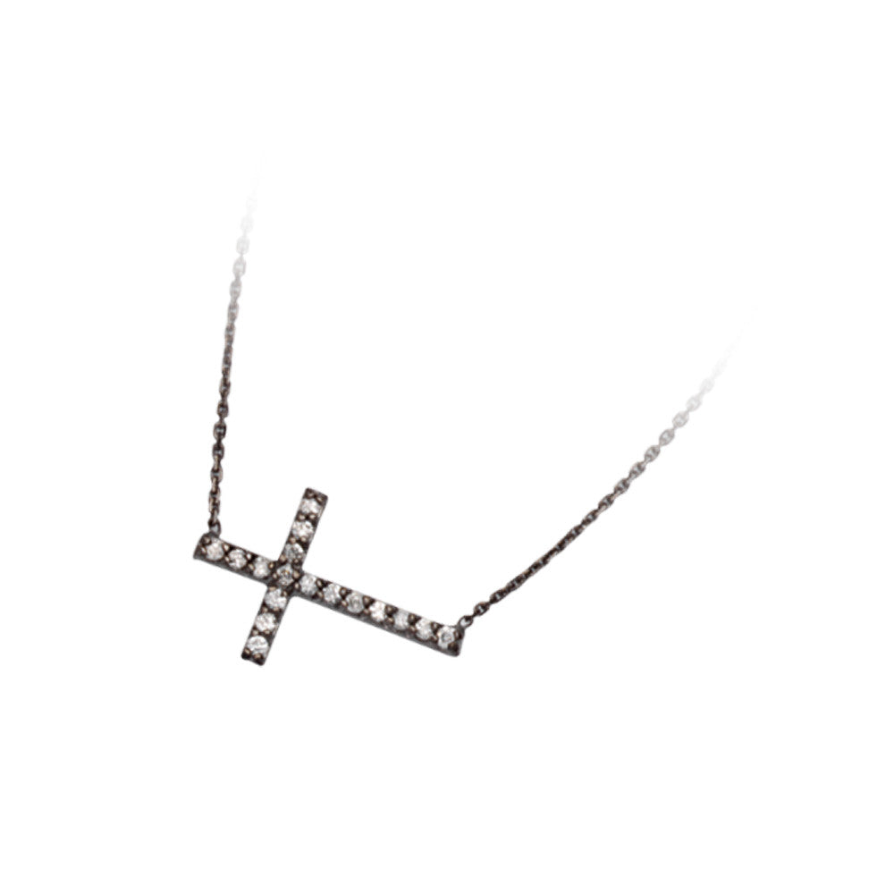 Diamond Sideways Cross Pendant Necklace - Elegant Jewelry for Women, Gift for Her - Perfect for Everyday Wear, Special Occasions & Layering