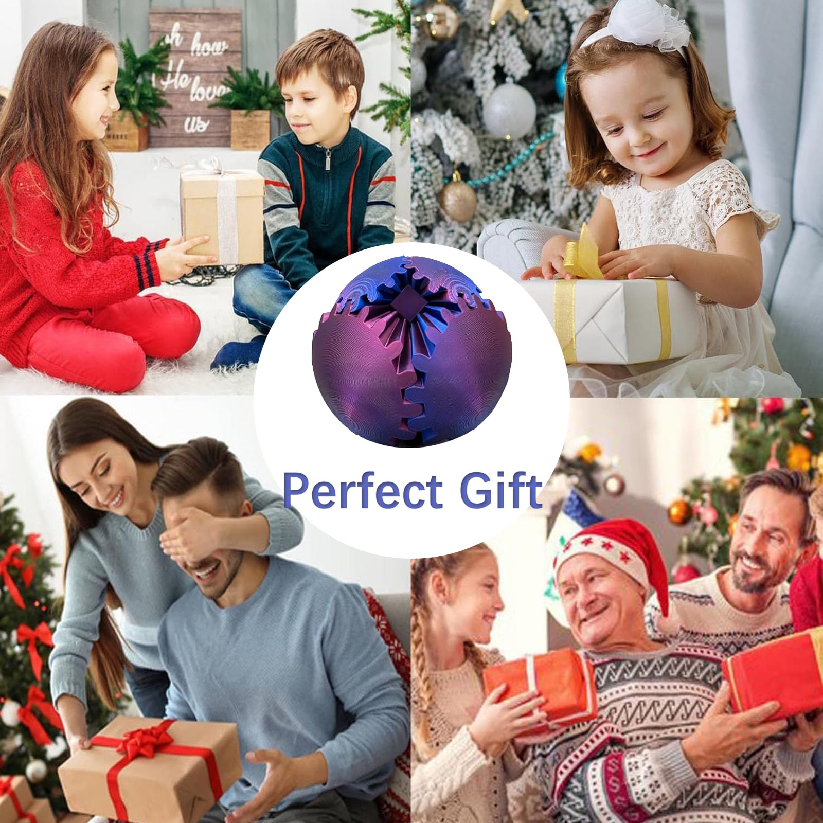 3D Printed Gear Sphere Fidget Toy - Stress Relief & Anxiety Relaxation for Kids & Adults - Perfect for Christmas, Birthday Gifts (Red) - Great for Office, School, Travel and Home Use