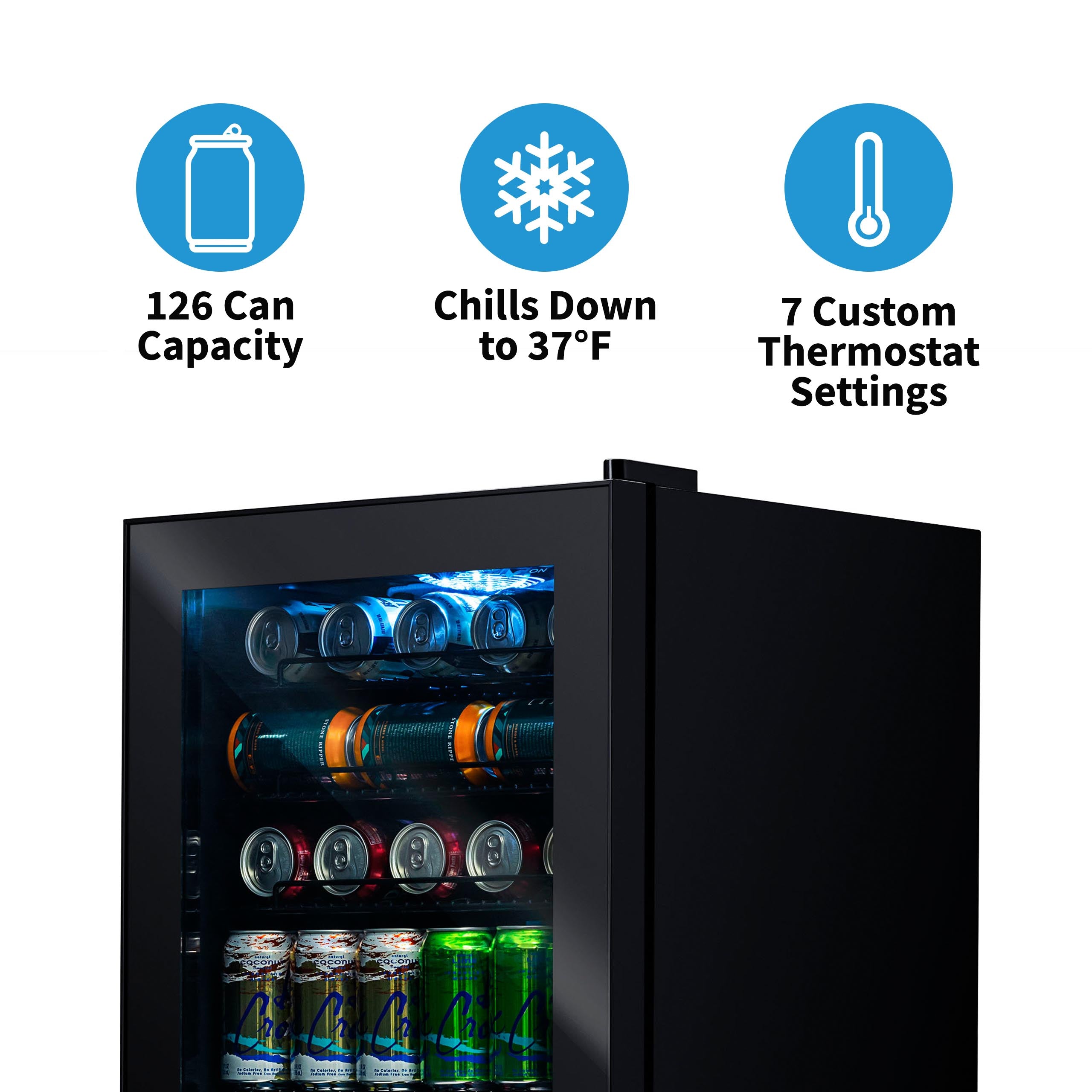 Newair® 126 Can Freestanding Black Beverage Refrigerator - 18.8 Inch Compact Drink Cooler for Beer, Soda & Wine - Perfect for Home Bar, Office, or Man Cave