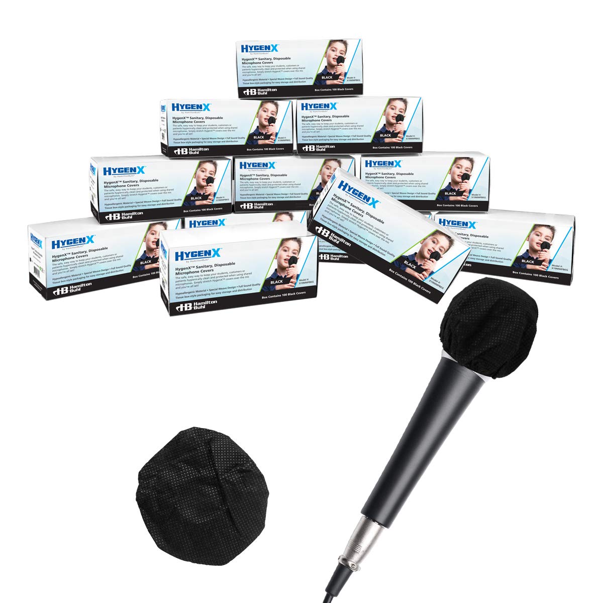 HamiltonBuhl X19MMPBKC HygenX Sanitary Disposable Microphone Covers - Black (12 Boxes of 100) | Perfect for Karaoke, Recording Studios & Public Speaking Events