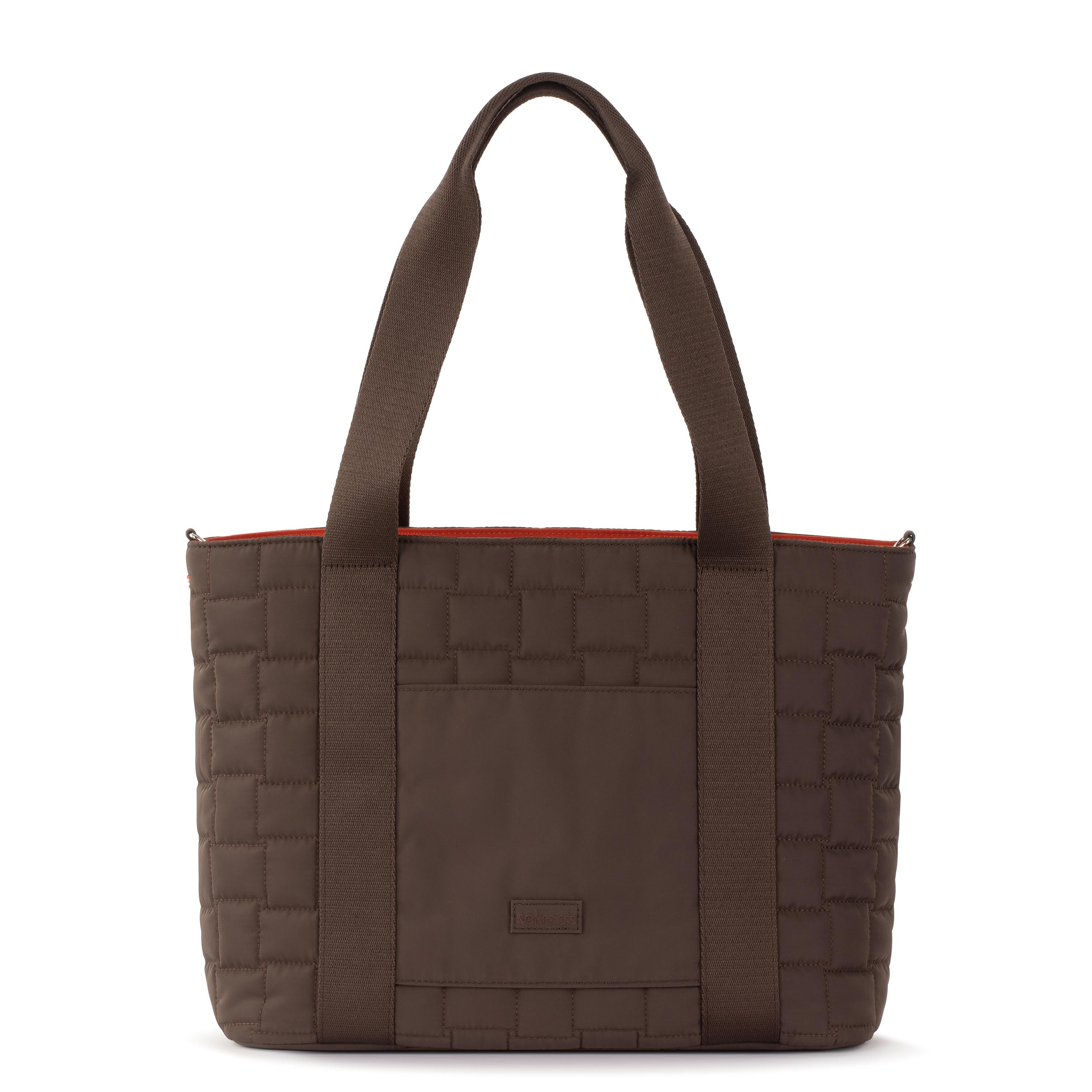 Arlo Large EcoTwill Tote Bag - Woven Quilted Mahogany Handbag for Women, Perfect for Work, Travel & Shopping