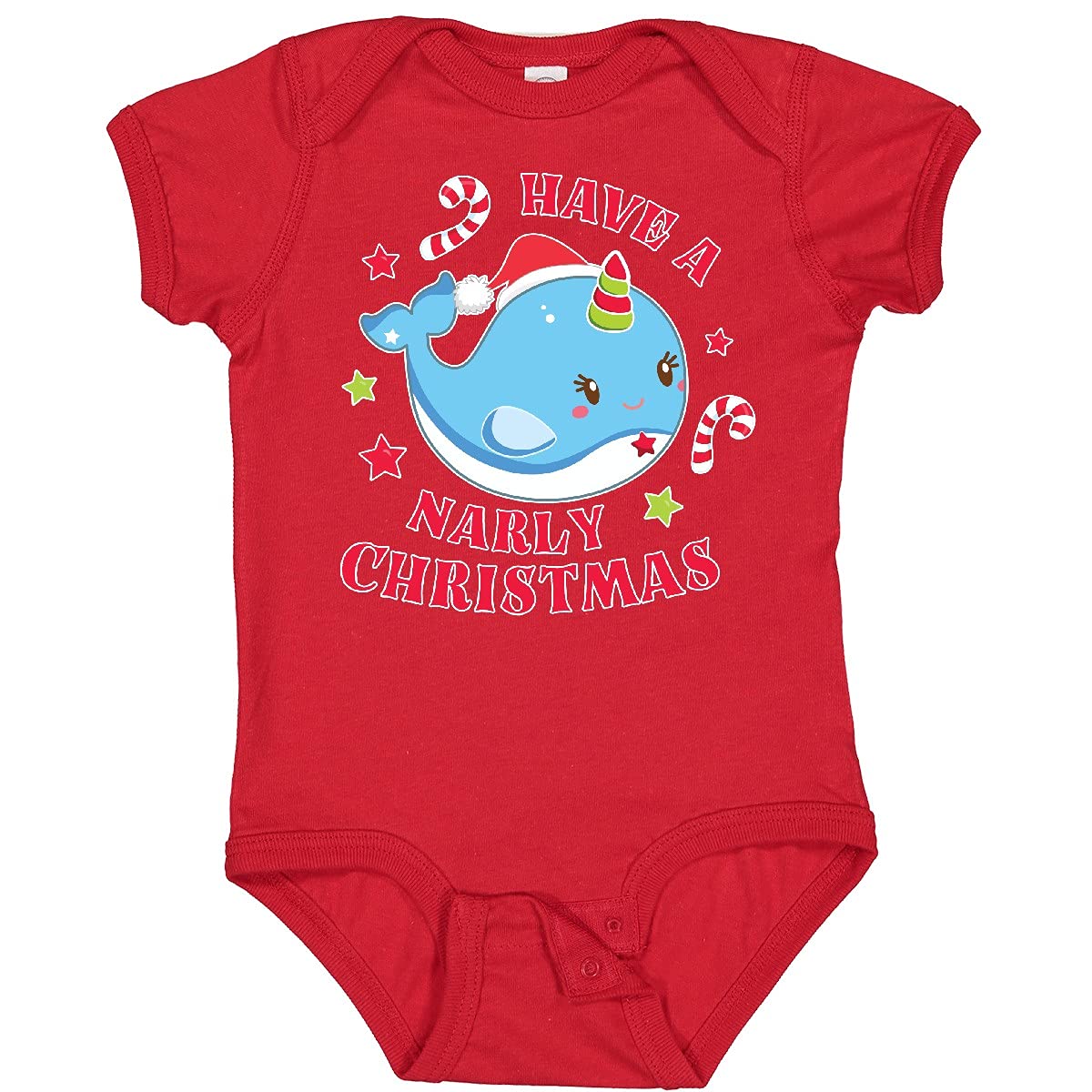 Inktastic Cute Blue Narwhal and Candy Christmas Baby Bodysuit - Perfect Holiday Outfit for Infants & Toddlers