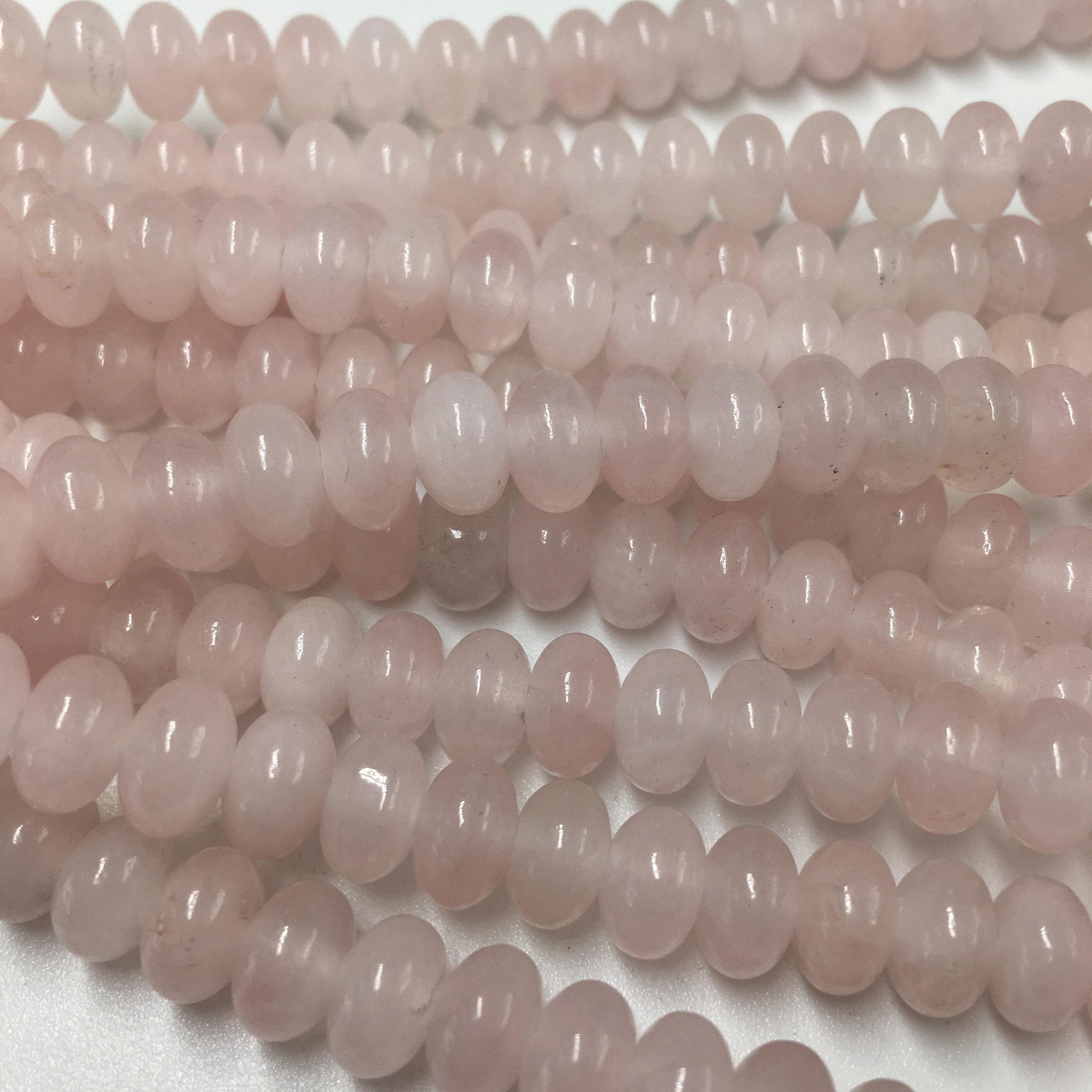 2.0mm Large Hole Rose Quartz Smooth Rondelle Beads - 5x8mm & 6x10mm Sizes - 8 Strands for Jewelry Making, DIY Crafts, and Healing Crystal Bracelets