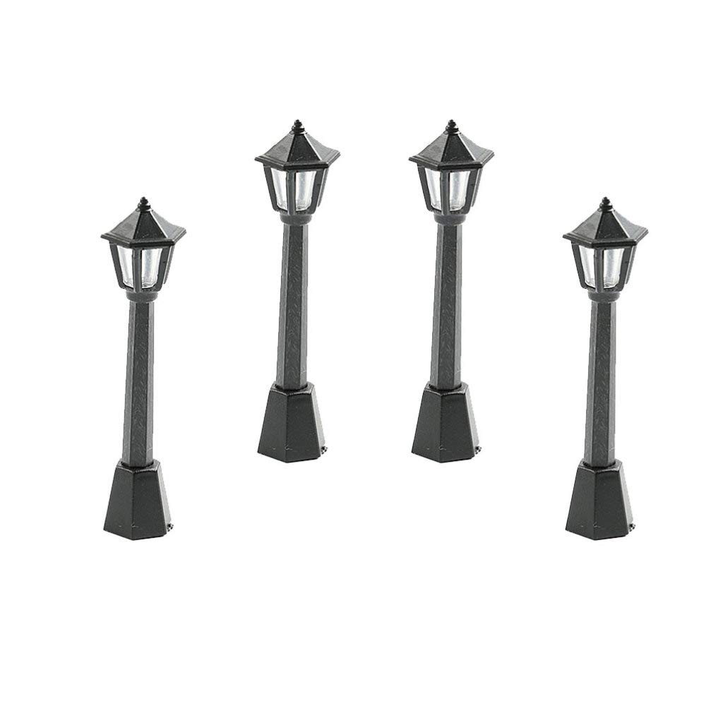 Exceart 4-Piece Miniature Resin Street Lights - Outdoor Fairy Garden Decor, Christmas Decoration, Kids Toys & Model Streetlamps for Mini Gardens, Patios & Holiday Displays