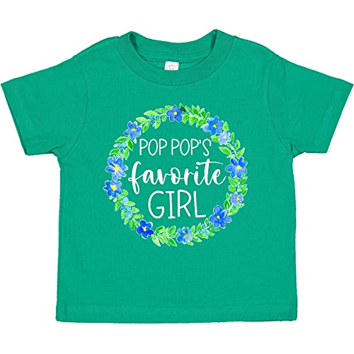 Inktastic Pop Pop's Favorite Girl Blue Floral Wreath Toddler T-Shirt - Cute Baby Girl Outfit for Grandparents Day, Family Photos & Casual Wear