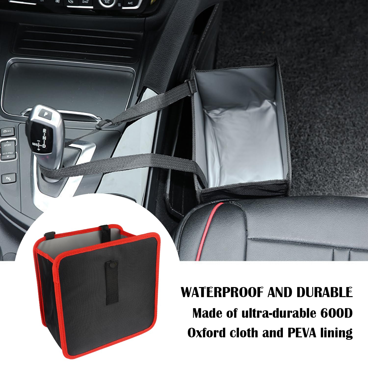 Waterproof 7L Large Capacity Hanging Car Trash Bag - Red Multipurpose Car Garbage Can Organizer for Interior Cleanliness | Perfect for Road Trips, Commuting & Family Travel Accessories