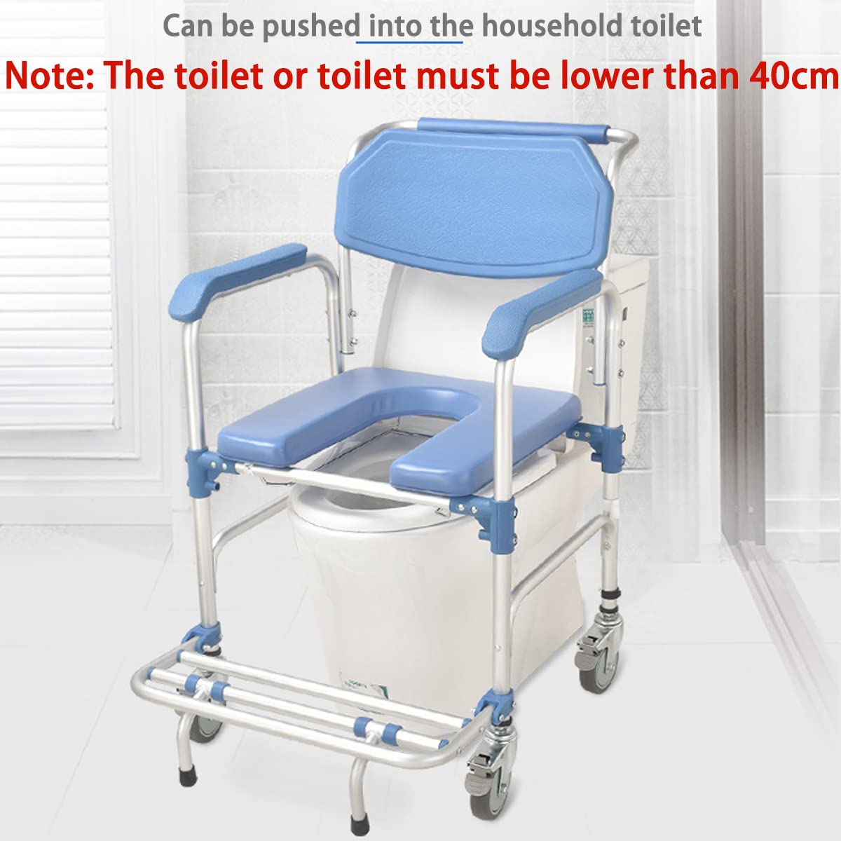 Ybaymy Rolling Shower Commode Chair - 330lbs Weight Capacity Wheelchair with Locking Wheels & Padded Seat for Elderly & Disabled - Ideal for Bathroom Safety, Mobility Assistance & Home Care