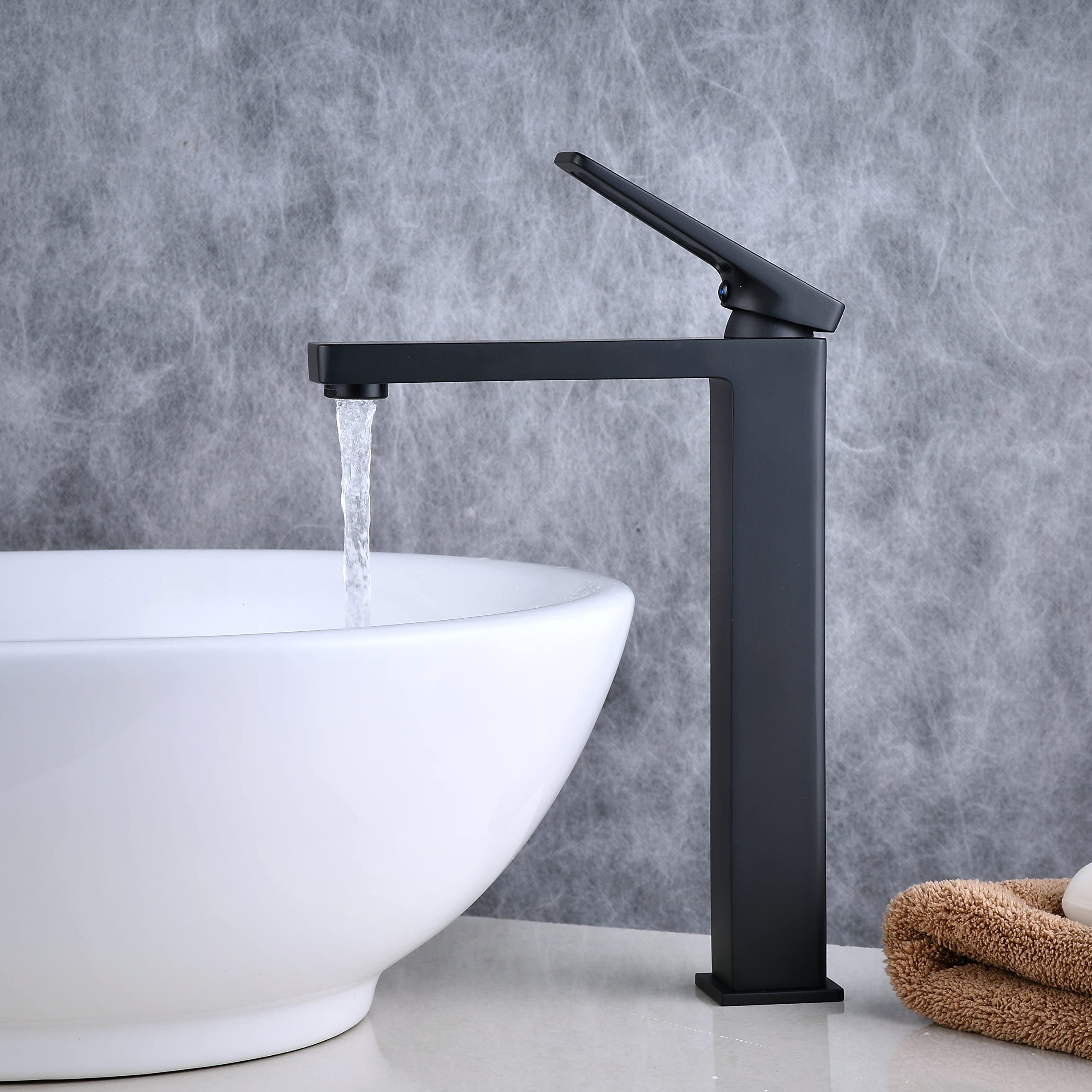 SHUNLI Matte Black Single Hole Tall Bathroom Sink Faucet - Modern Single Handle Vessel Sink Faucet with Lavatory Mixer Tap for Bathroom Vanity - Perfect for Modern Homes, Luxury Hotels & Spa Retreats