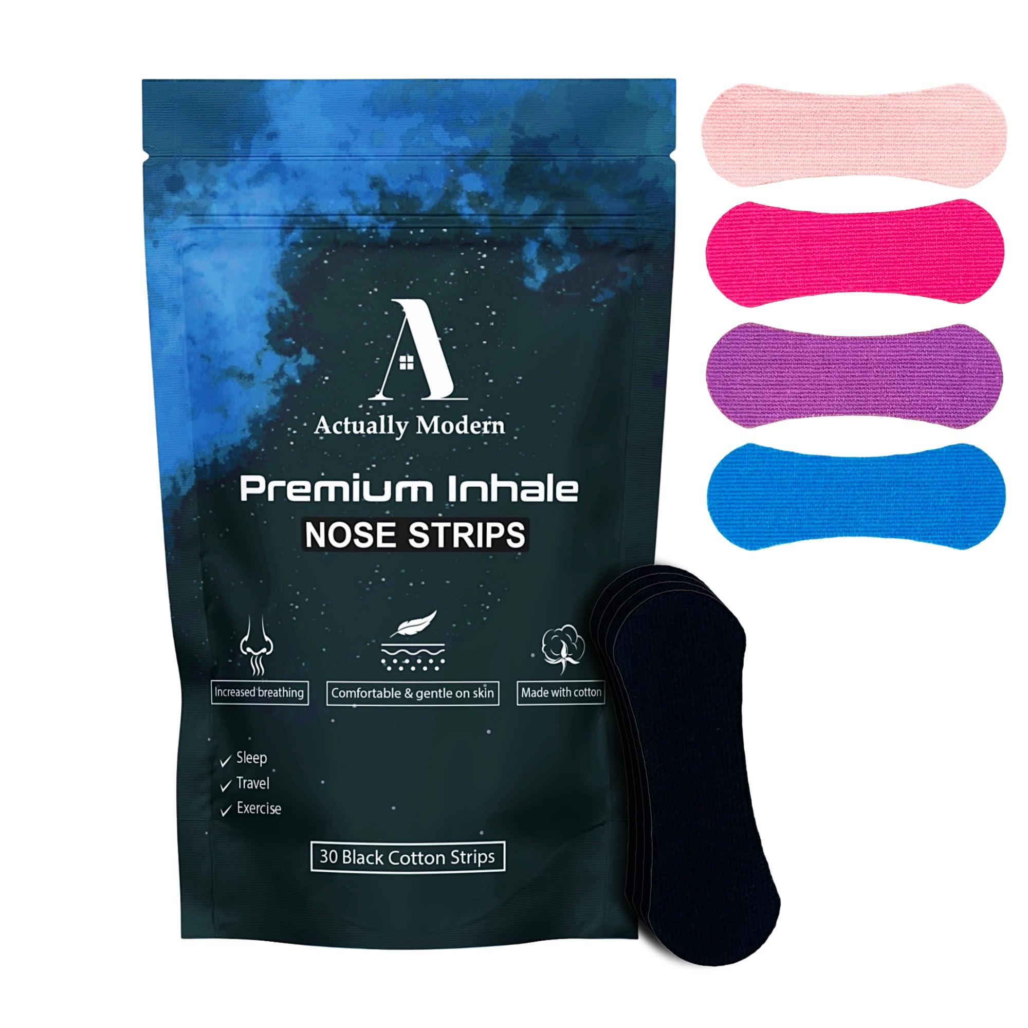 Inhale Extra Strength Nasal Strips for Sleeping - Anti Snoring Solution & Nasal Congestion Relief - Universal Fit for Sensitive Skin (Black) - Ideal for Nighttime Breathing and Sleep Apnea Relief