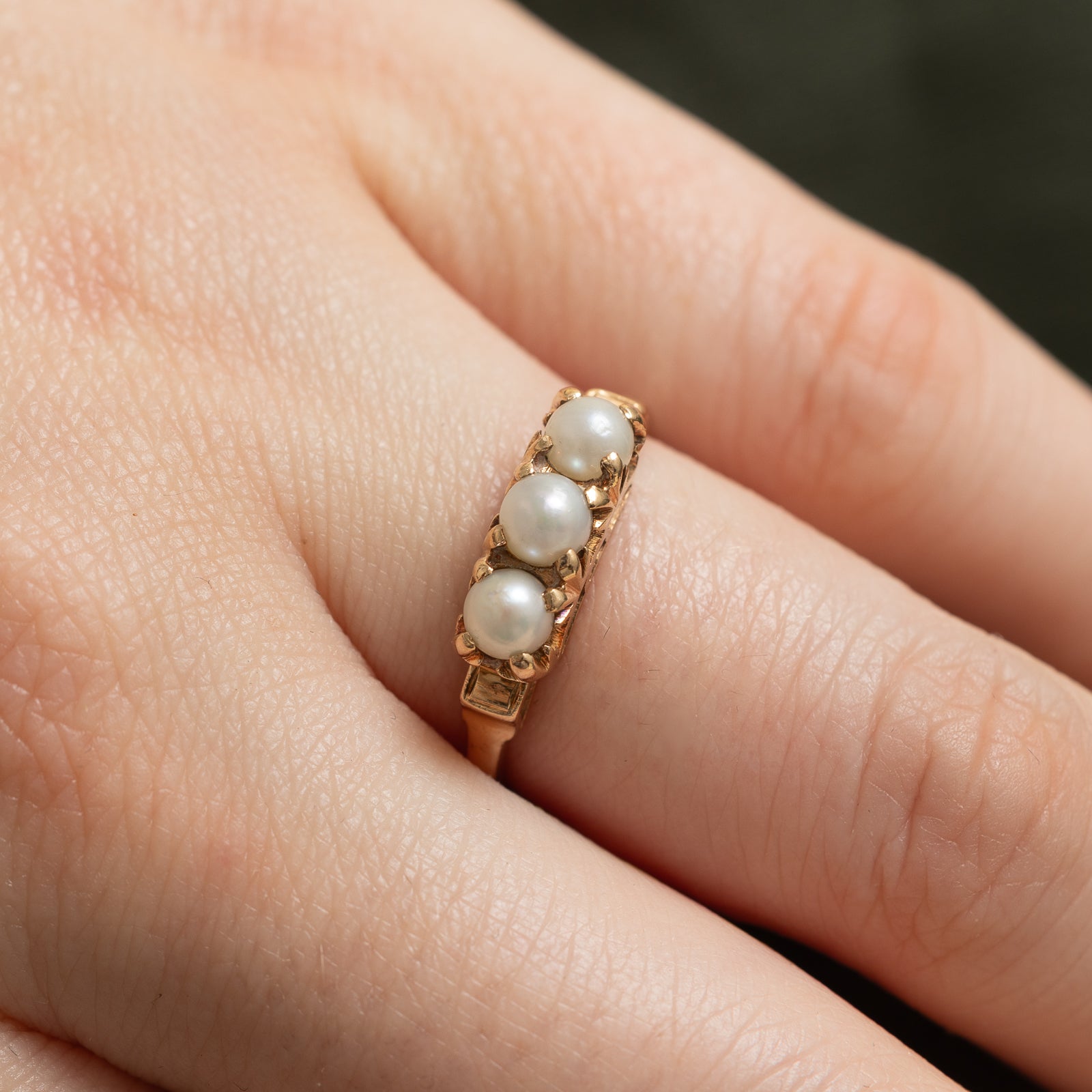 Three Stone Pearl Ring - Size 6.75 | Elegant Pearl Jewelry for Women | Perfect for Weddings, Anniversaries & Special Occasions