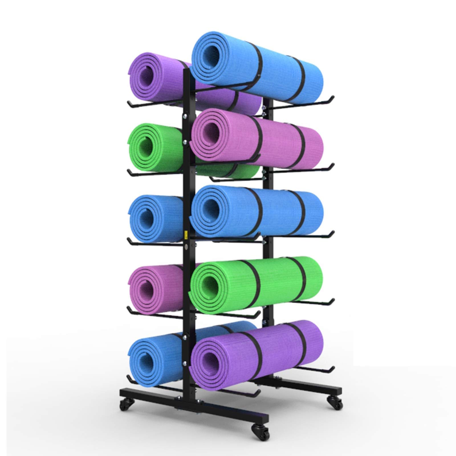 5-Tier Black Foam Roller & Yoga Mat Storage Rack with Wheels - Heavy Duty Exercise Barre Mats Organizer for Home Gym, Garage, Studio & Nursery - Perfect for Yoga, Pilates & Fitness Equipment Organization