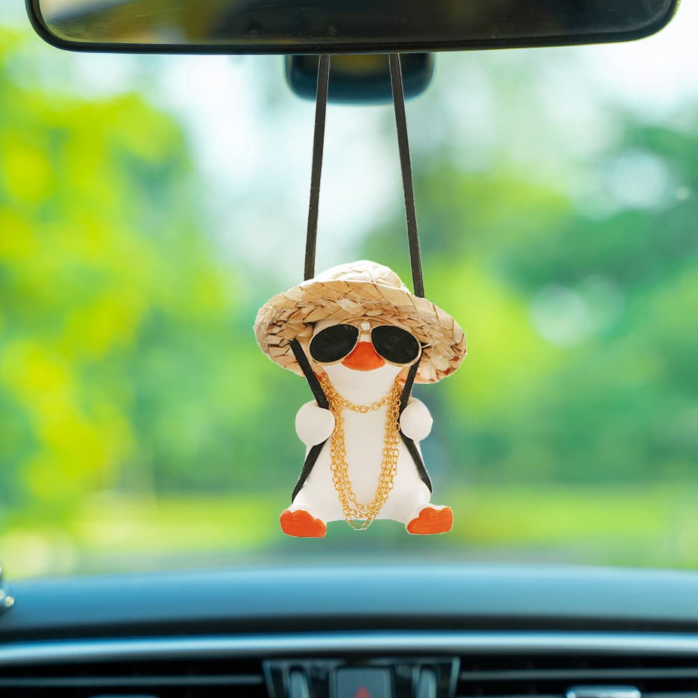 Cool Swinging Duck Car Hanging Ornament - Funny Rear View Mirror Accessories for Cars & Trucks | Cute Car Charms for Teens, Men & Women | Perfect for Road Trips & Daily Commutes