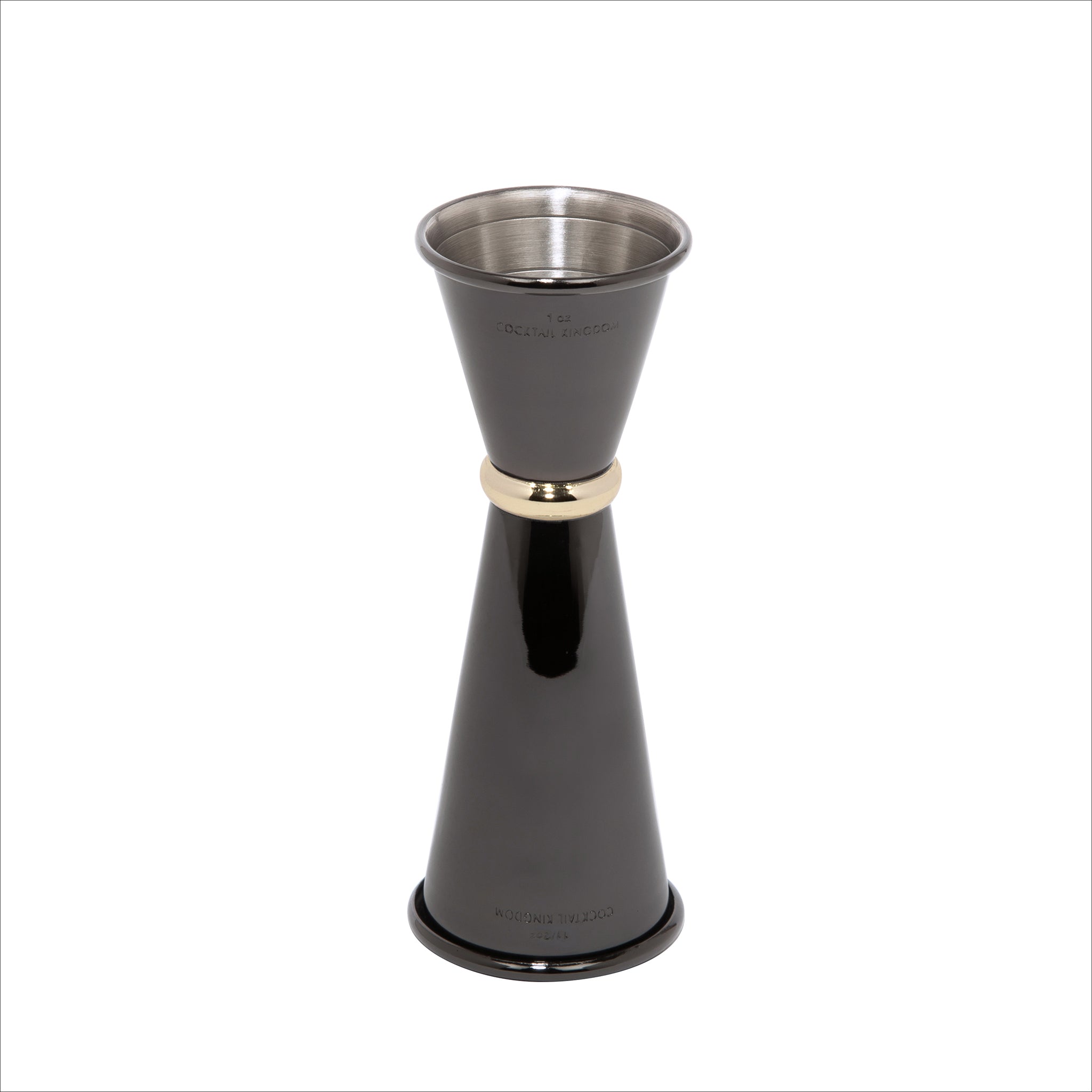 Premium Japanese Style Jigger Cocktail Measuring Tool - 1oz & 1.5oz Dual Measurement, Gunmetal Black with Gold Plated Ring - Perfect for Home Bars, Mixology & Professional Bartending