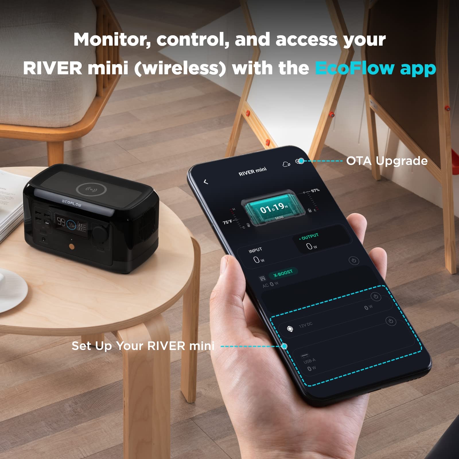 EF ECOFLOW RIVER Mini 210Wh Portable Power Station with Fast Charging - Wireless Charger, AC/DC/USB Outlets - Solar Generator (Panel Not Included) for Camping, Travel, Emergency Power & Outdoor Adventures