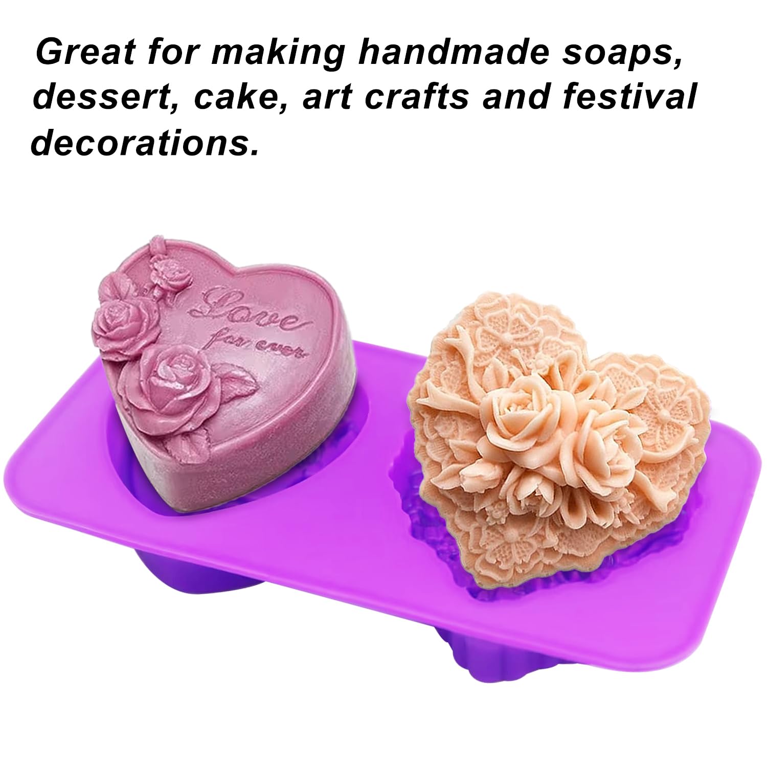 4-Piece 3D Rose Heart Silicone Mold Set for Soap, Candle, Chocolate & Cake Making - Perfect for Valentine's Day, Wedding, Birthday DIY Gifts & Home Decor (Purple)