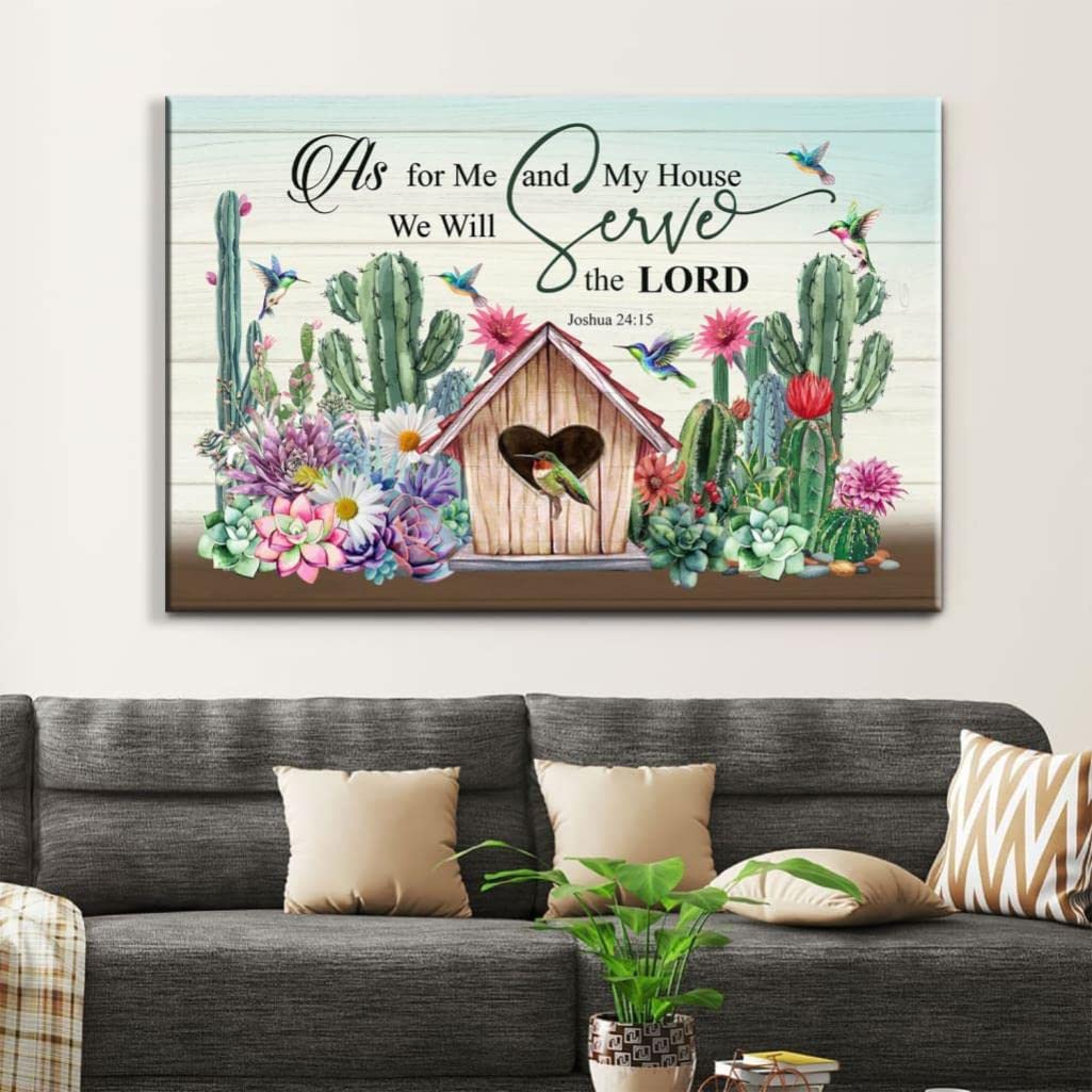 Hummingbird Christian Wall Art - Jesus & God Inspired Canvas Prints for Home Decor | As For Me And My House Scripture Art | Meaningful Horizontal Wall Decor Perfect for Living Room, Bedroom & Church