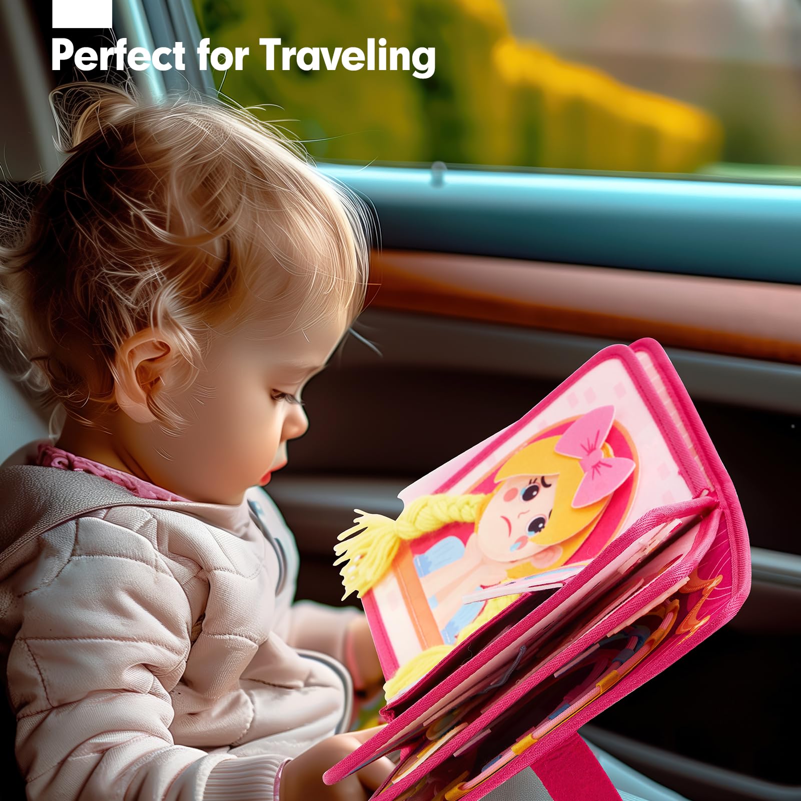 Hahaland Montessori Busy Board for Toddlers Ages 3-5 - Princess Themed Quiet Book & Pretend Play Learning Toy - Perfect Birthday Gift for 3-4 Year Old Girls | Educational Travel Toy for Preschoolers & Sensory Activity for Kids
