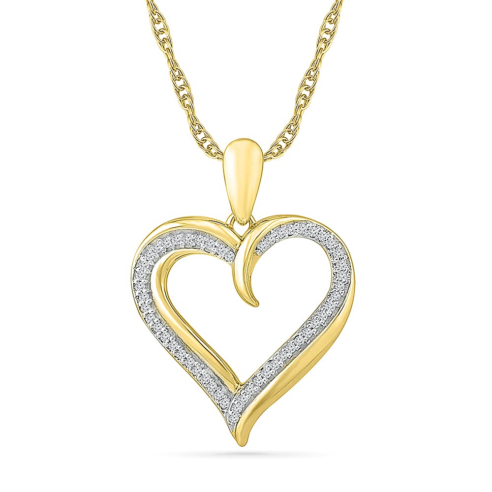 DGOLD 10kt Gold Round Diamond Heart Pendant Necklace (0.16 Cttw) - Elegant Jewelry Gift for Women, Perfect for Valentine's Day, Anniversary & Special Occasions
