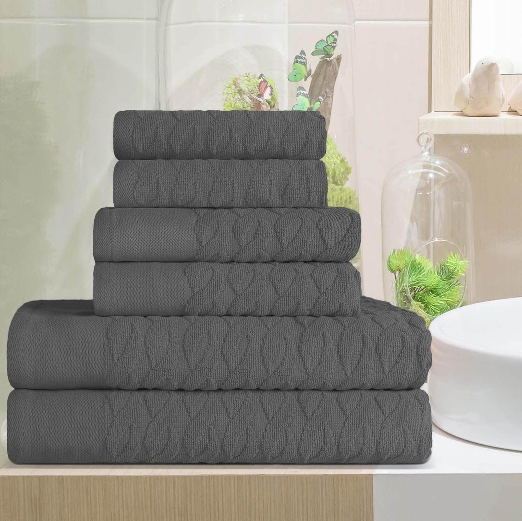 Premium Turkish Cotton Herringbone Jacquard 6-Piece Towel Set - Ultra Soft & Absorbent Bath Towels for Spa, Hotel & Luxury Home Use