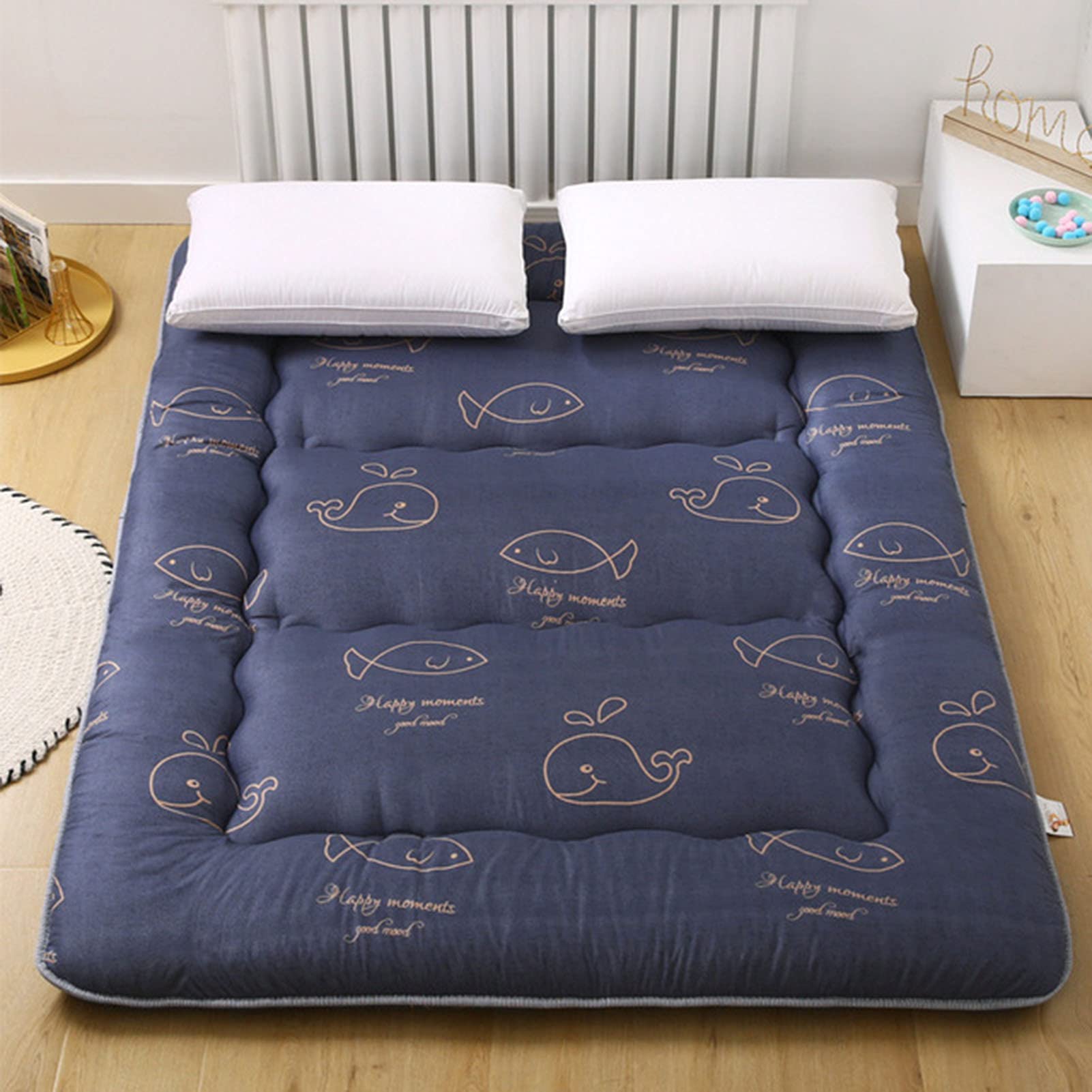 LCYZ Green Floor Mattress - Foldable Roll-Up Guest Bed, Thickened Portable Camping Mattress for Indoor/Outdoor Use with 2 White Fiber Pillows (Twin Size) | Perfect for Sleepovers, Camping Trips & Small Space Living