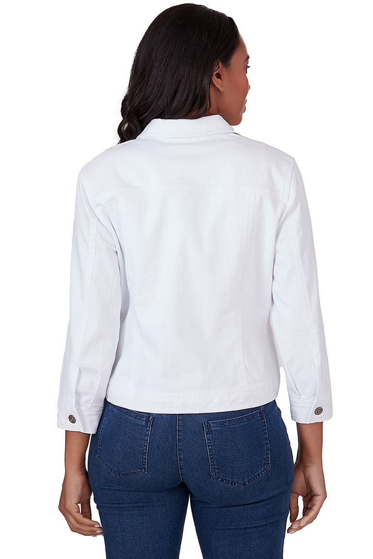 Stylish 3/4 Sleeve Stretch Denim Jacket for Women - Comfortable & Trendy Denim Outerwear for Casual Outings & Fall Layering