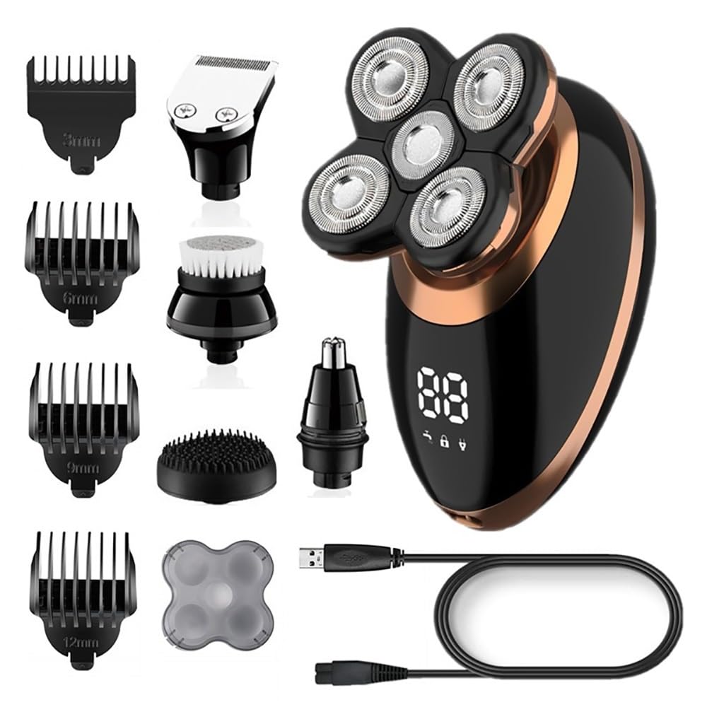 5-in-1 Electric Head Shaver for Bald Men - Rechargeable Wet/Dry Hair Trimmer & Beard Razor Kit | Perfect for Travel, Gym & Daily Grooming