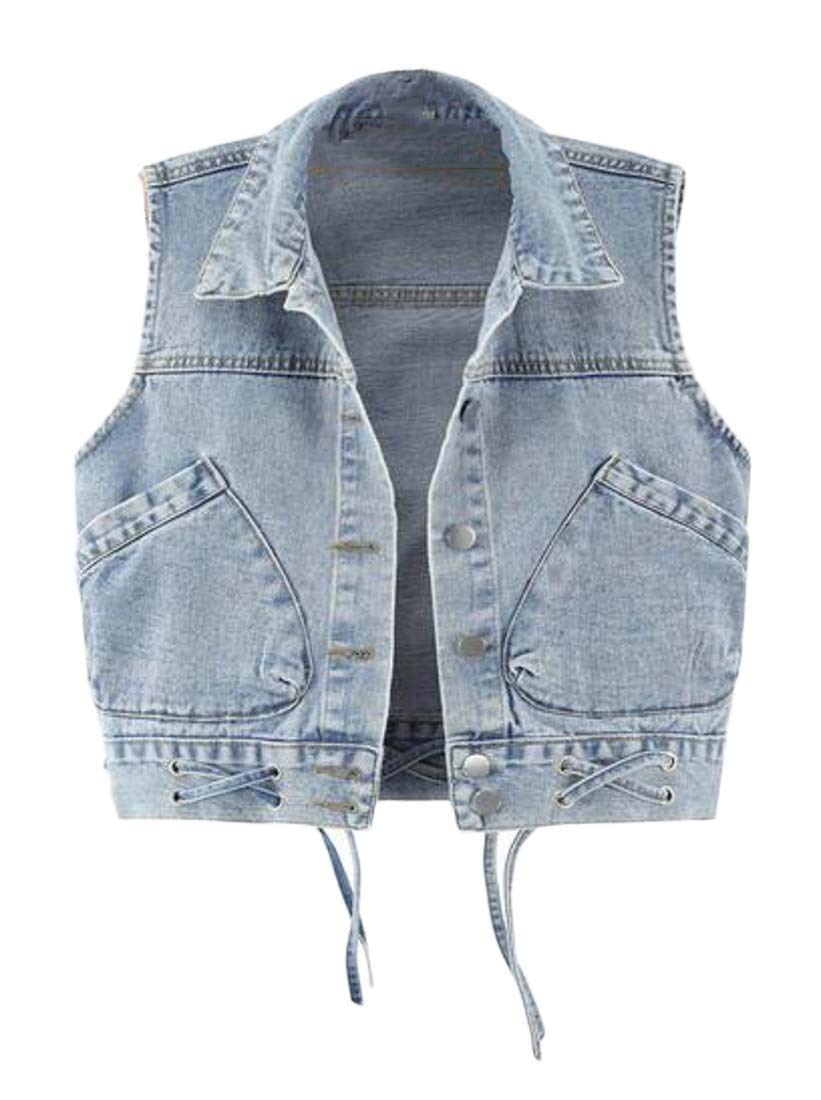 Jofemuho Women's Denim Vest - Lace Up Sleeveless Jean Jacket & Summer Crop Top | Casual Outfits, Beach Wear, Street Style Fashion
