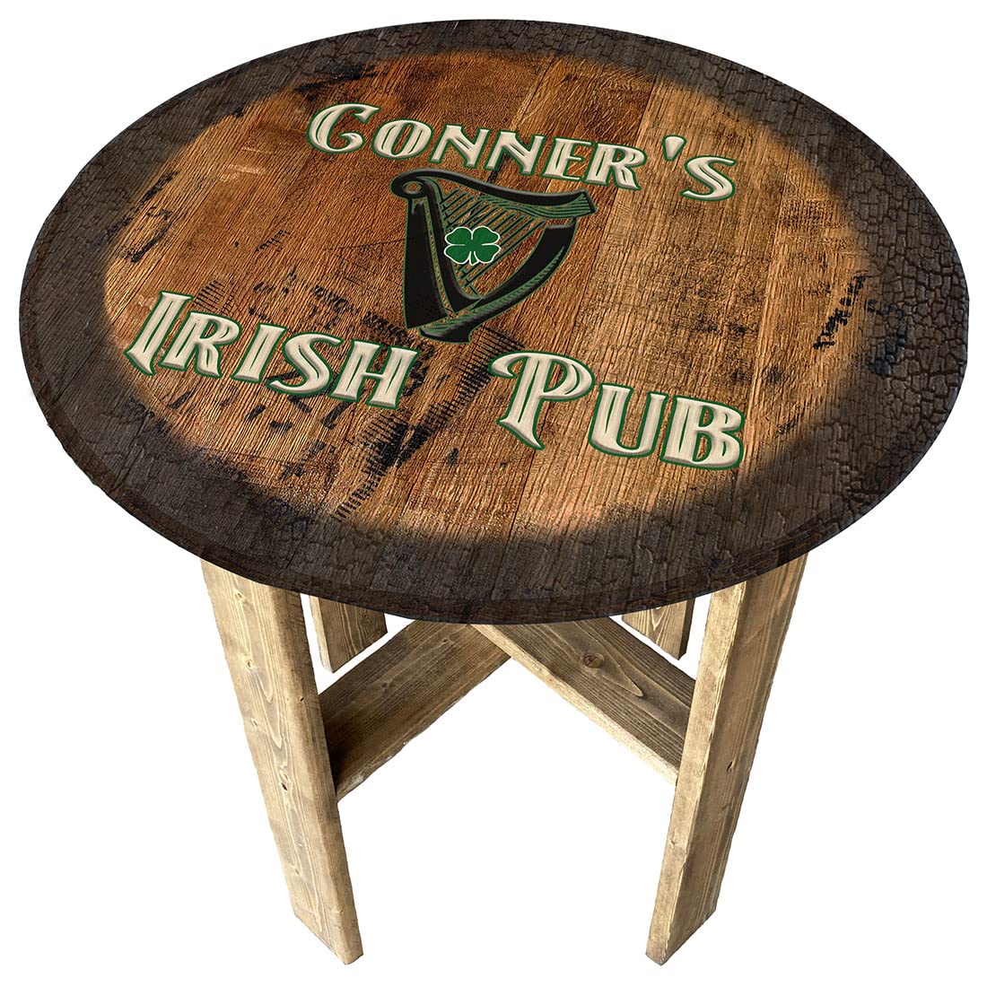 Irish Beer Gift Set - Authentic Irish Pub Decor & Farmhouse Rustic Whiskey Barrel End Table - Perfect for Home Bar, Man Cave, and St. Patrick's Day Party Decor