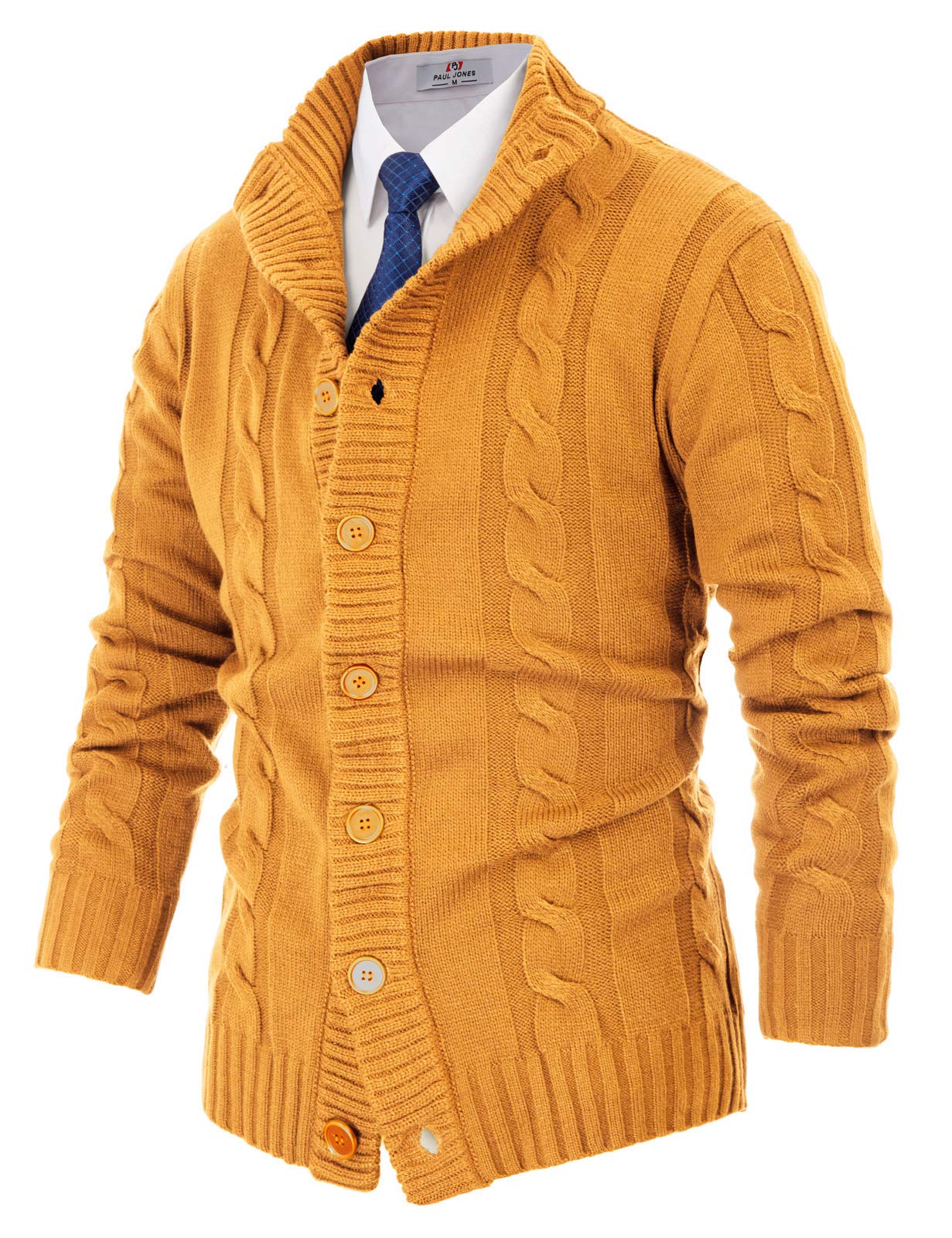 PJ PAUL JONES Men's Stand Collar Cable Knit Button Cardigan Sweater - Warm Winter Pullover for Office, Casual Outfits & Holiday Gatherings