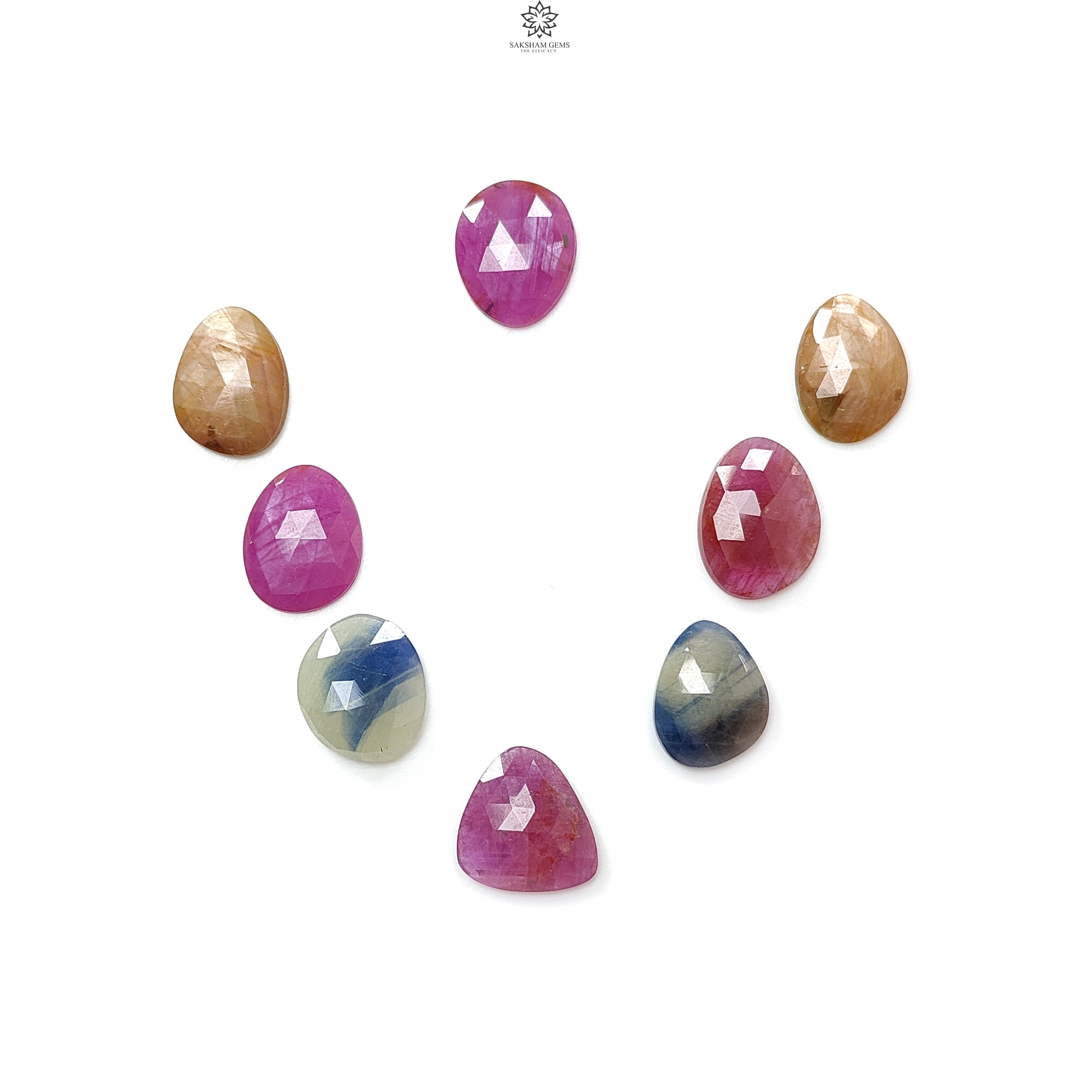 Natural Untreated Multi Sapphire Gemstone Rose Cut Slices - 7pcs & 8pcs Lots for Jewelry Making, DIY Crafts, Rings, Necklaces & Earrings | Perfect for Handmade Jewelry Designers & Gemstone Collectors