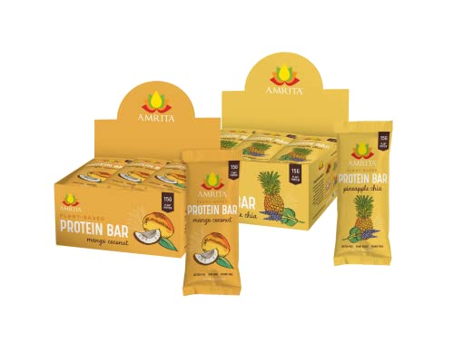 Amrita Pineapple Chia & Mango Coconut Protein Bar Bundle (24 Bars) | Peanut Free, Soy Free, Gluten Free, Dairy Free, Vegan, Paleo, Non-GMO | High Fiber Plant Based Healthy Snacks for Workouts, Hiking & On-the-Go Nutrition