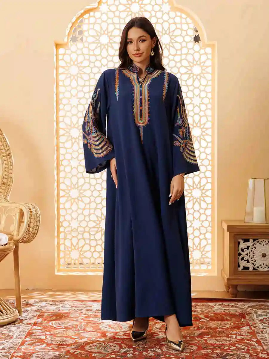 Elegant Eid Rope Embroidery Kaftan Dress for Women - Flowy Muslim Caftan with Intricate Design - Perfect for Eid Celebrations, Weddings & Special Occasions