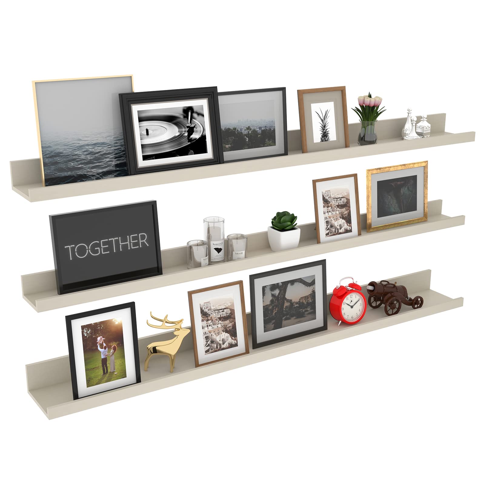 Giftgarden 47 Inch Floating Shelves Set of 3 - Creamy White Beige Wood Grain Wall Shelves for Living Room, Bedroom, Nursery & Office - Perfect for Displaying Photos, Books & Decor