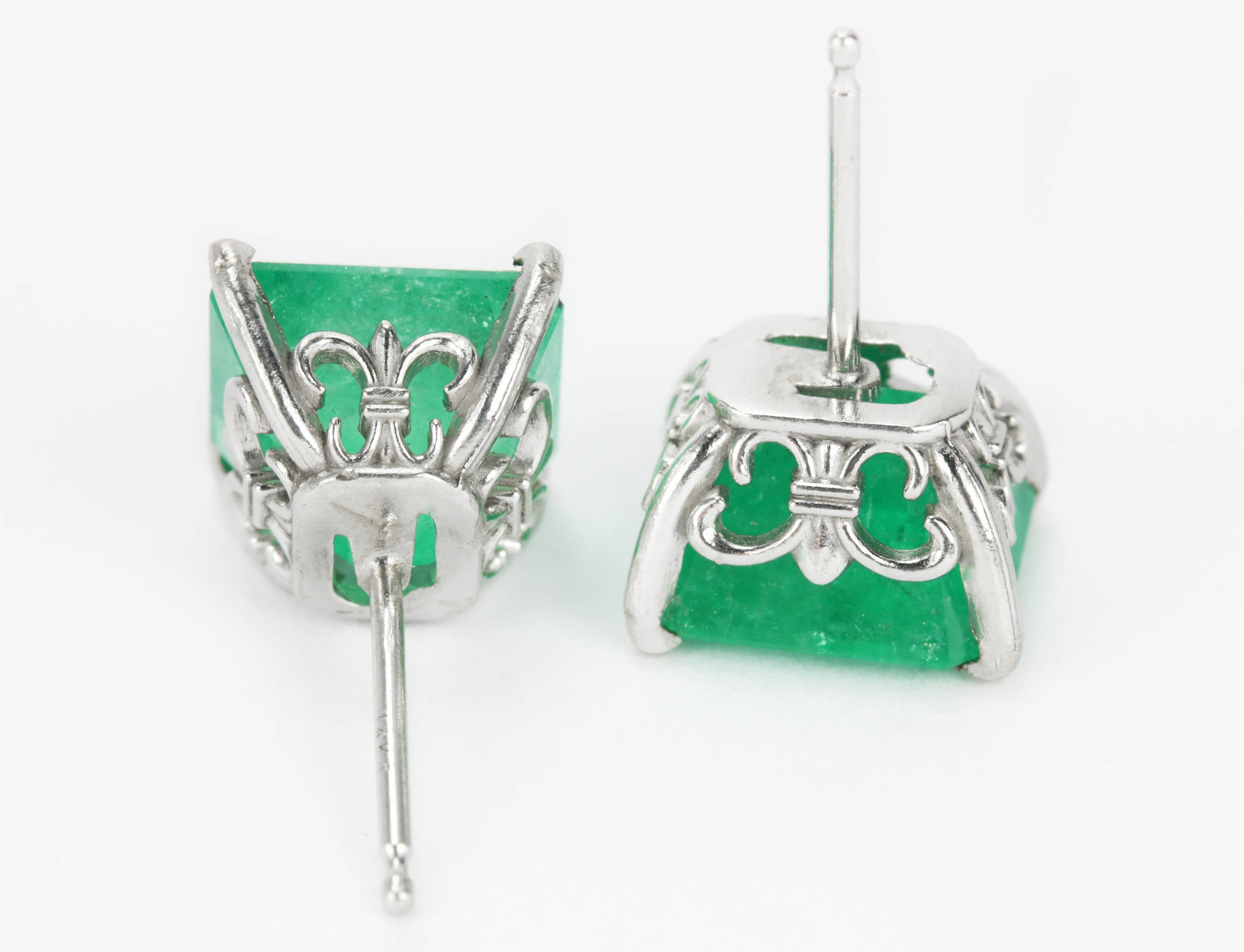 4.10tcw Big Apple Green Colombian Emerald Stud Earrings in 14K White Gold - Perfect for Weddings, Parties & Special Occasions